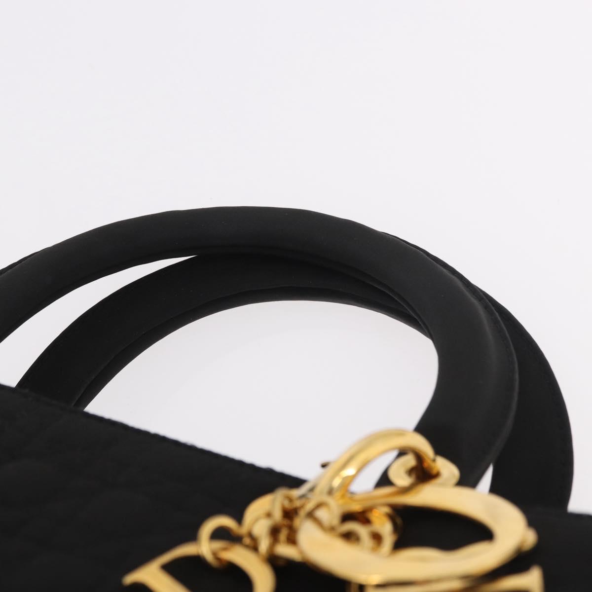 Christian Dior Lady Dior Canage Hand Bag Canvas 2way Black Gold Auth ep14735