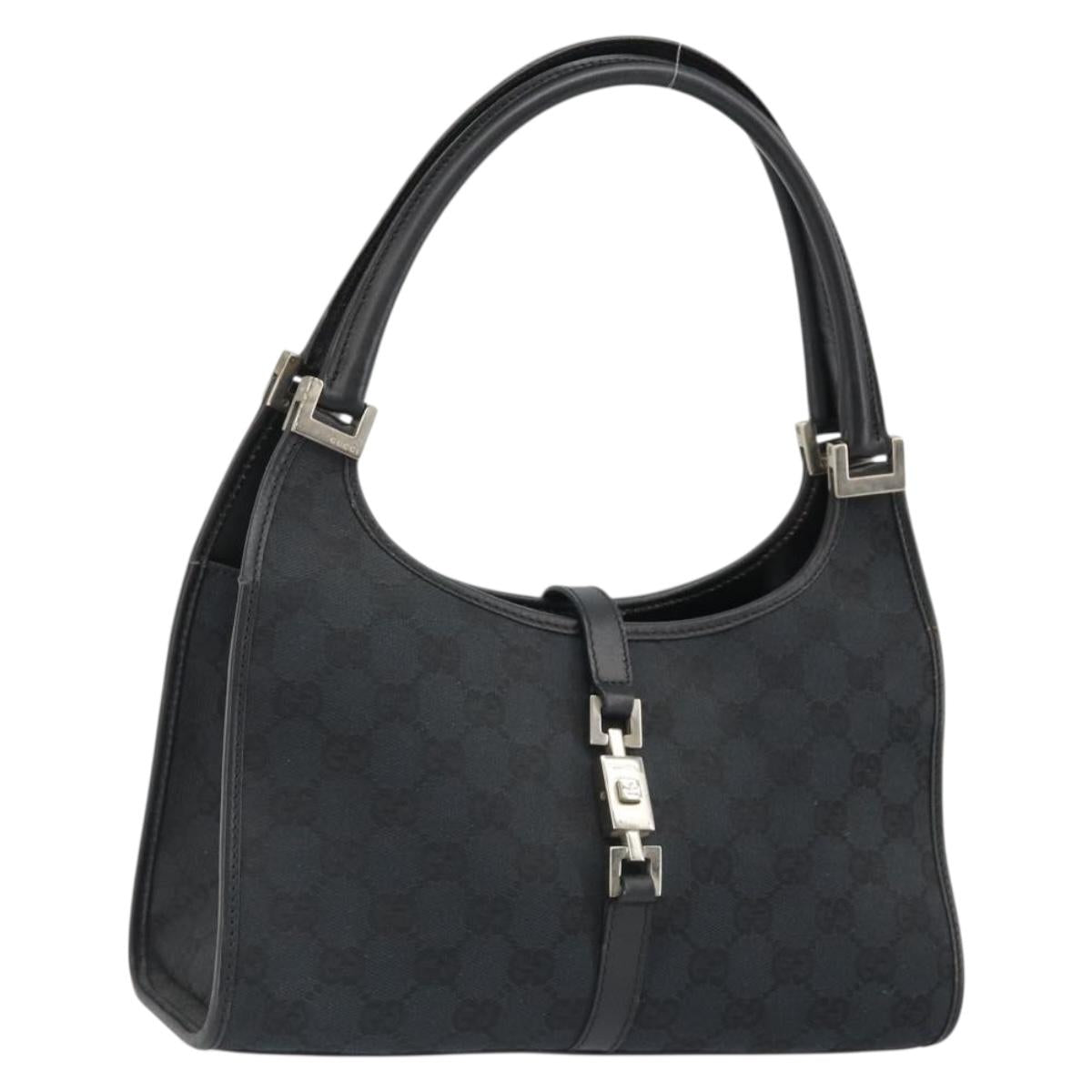 GUCCI GG Canvas Jackie Hand Bag Black Silver 002 1068 Auth ep14736A