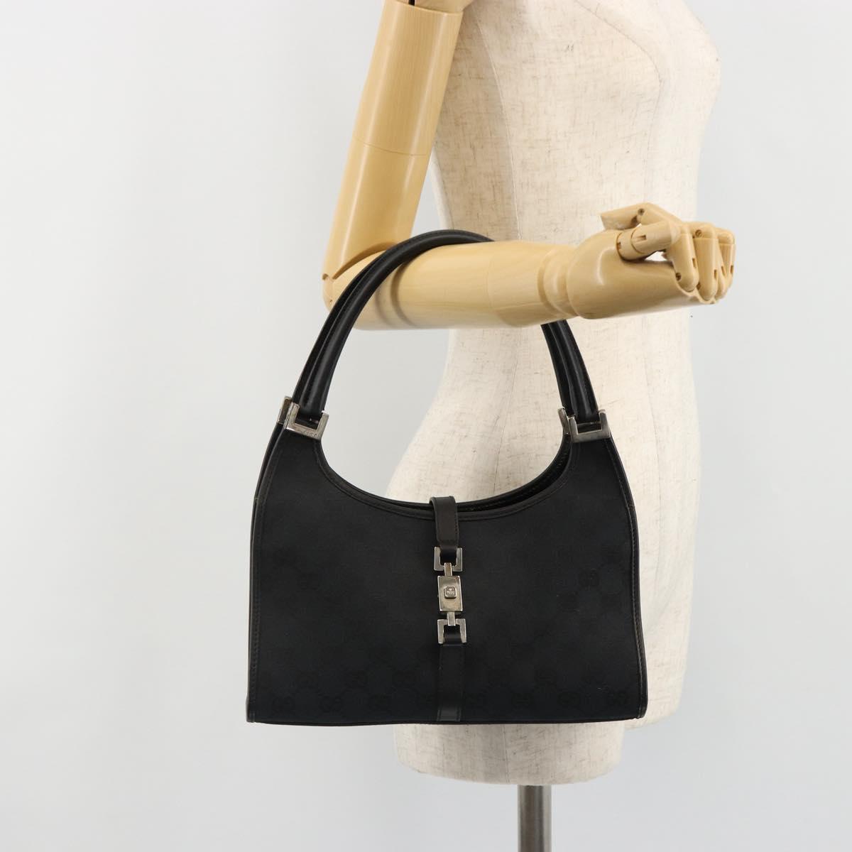 GUCCI GG Canvas Jackie Hand Bag Black Silver 002 1068 Auth ep14736A