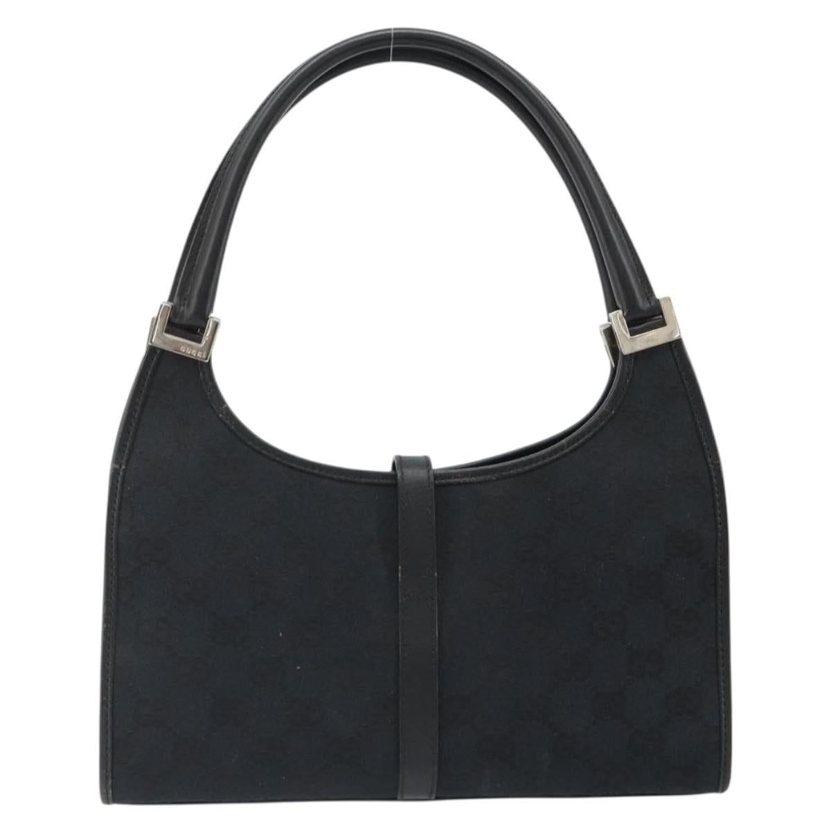 GUCCI GG Canvas Jackie Hand Bag Black Silver 002 1068 Auth ep14736A