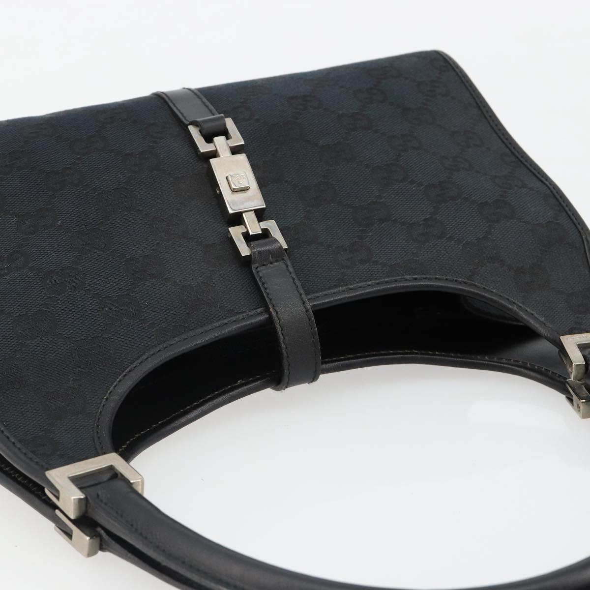 GUCCI GG Canvas Jackie Hand Bag Black Silver 002 1068 Auth ep14736A