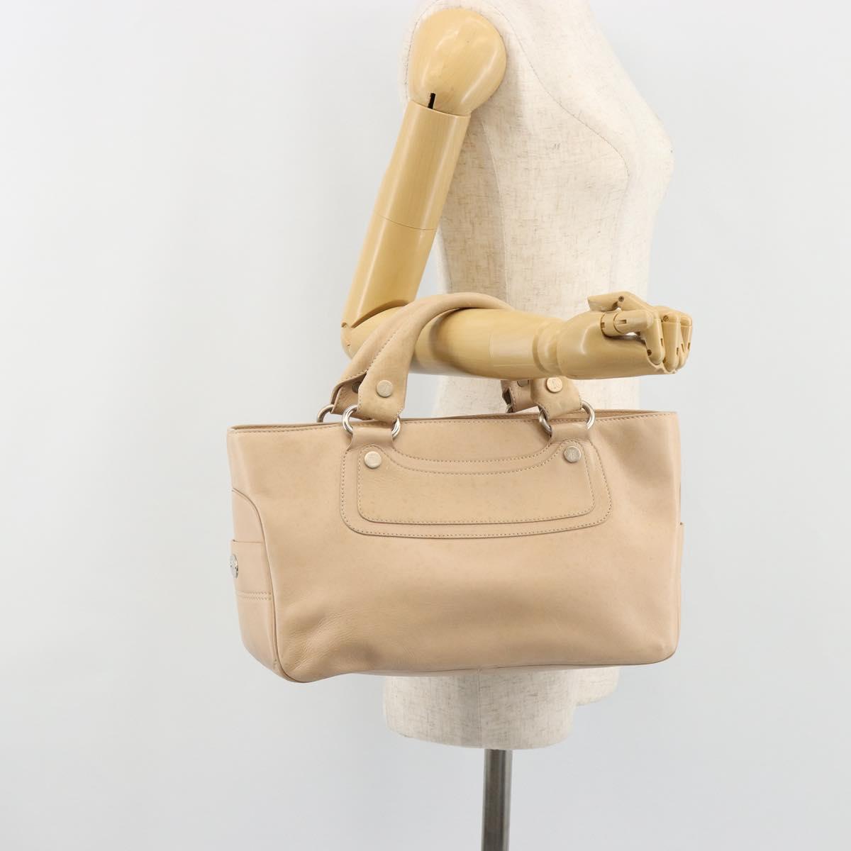 CELINE Boogie bag Hand Bag Leather Ivory Silver Auth ep14737