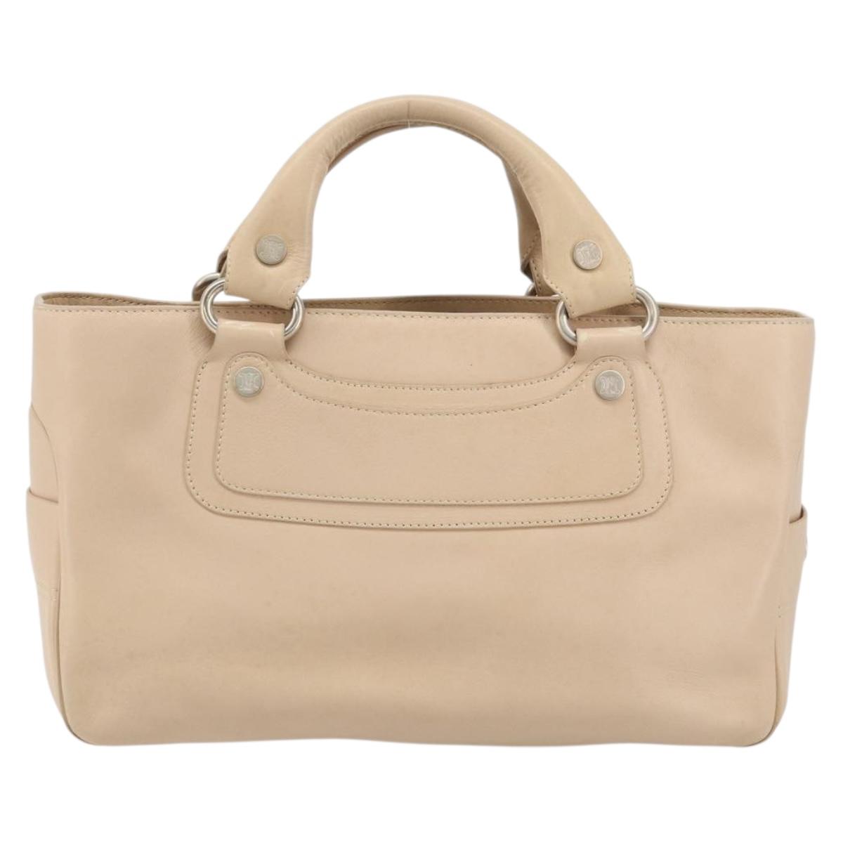 CELINE Boogie bag Hand Bag Leather Ivory Silver Auth ep14737