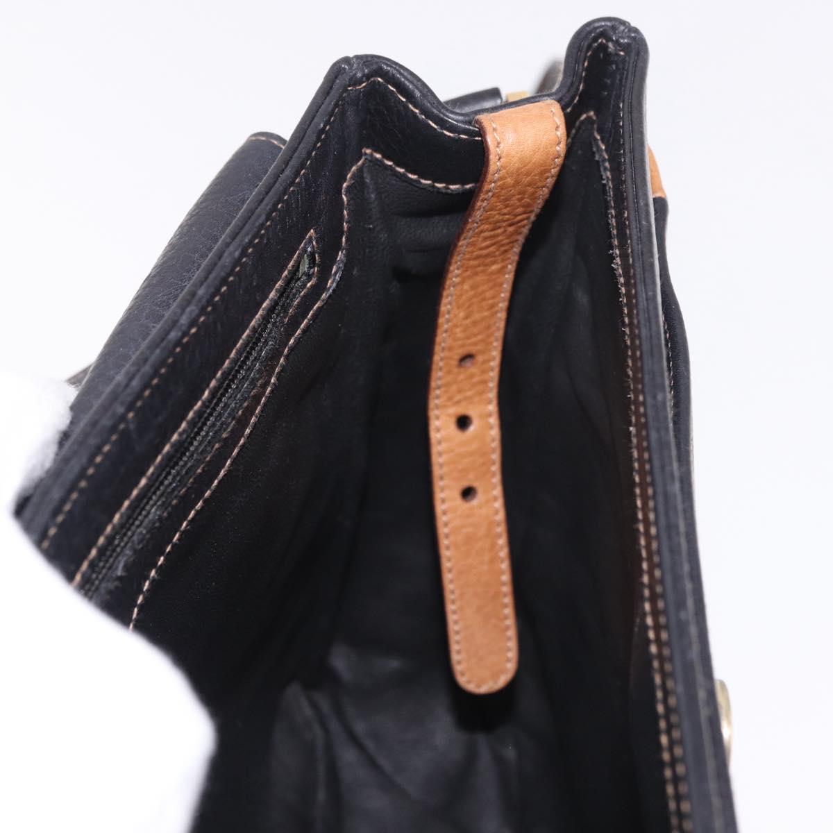 GUCCI Shoulder Bag Leather Black Gold Auth ep14739