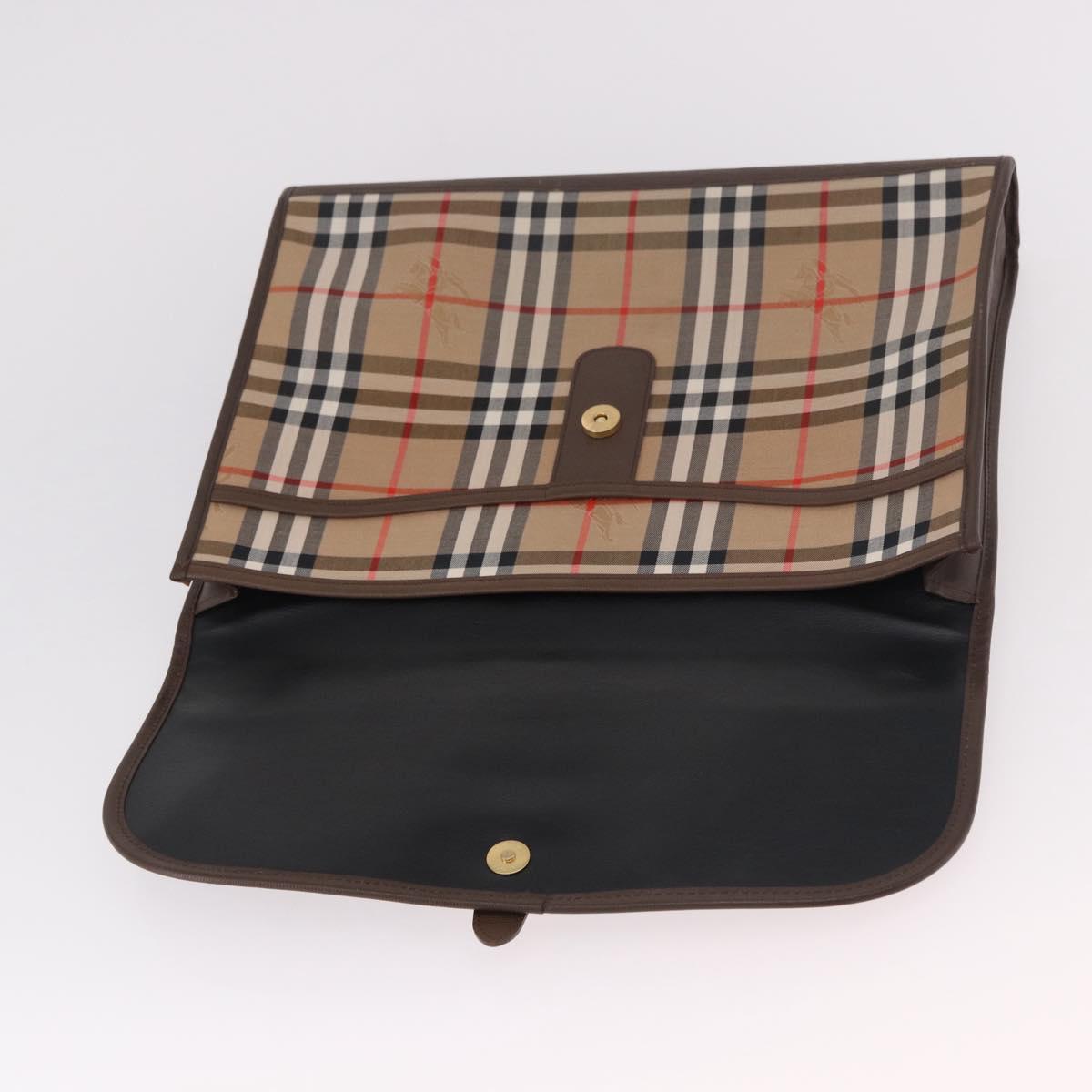 Burberrys Nova Check Document case Clutch Bag Canvas Beige Gold Auth ep14740