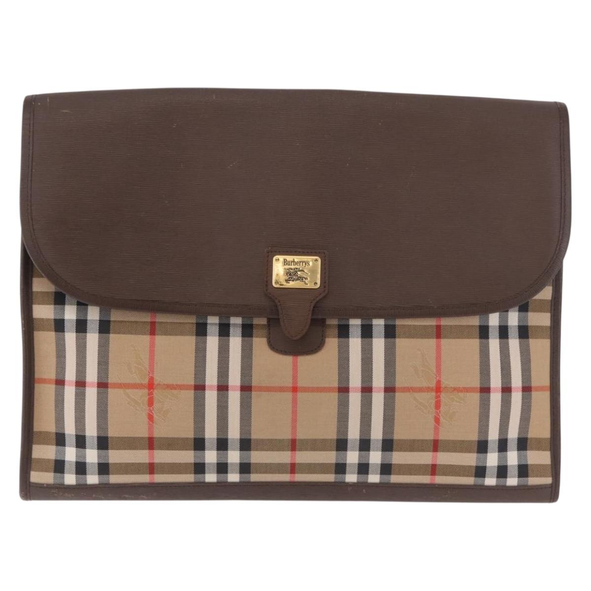 Burberrys Nova Check Document case Clutch Bag Canvas Beige Gold Auth ep14740