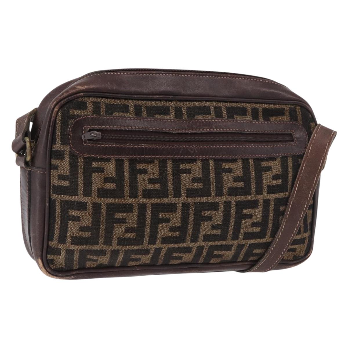 FENDI Zucca Canvas Shoulder Bag Black Brown Auth ep14748