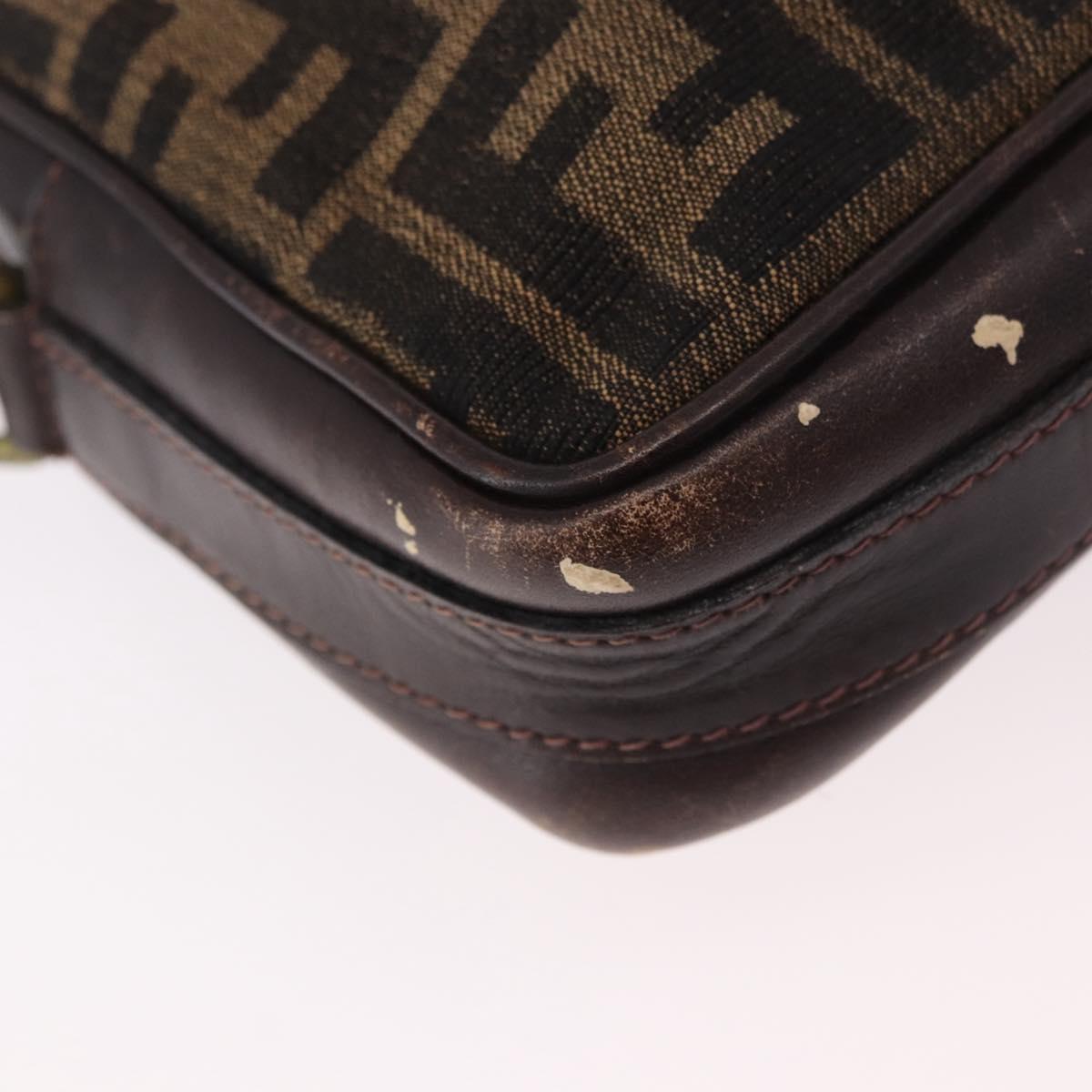 FENDI Zucca Canvas Shoulder Bag Black Brown Auth ep14748