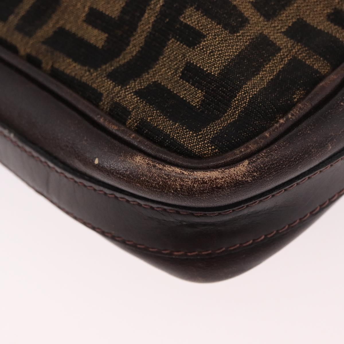 FENDI Zucca Canvas Shoulder Bag Black Brown Auth ep14748