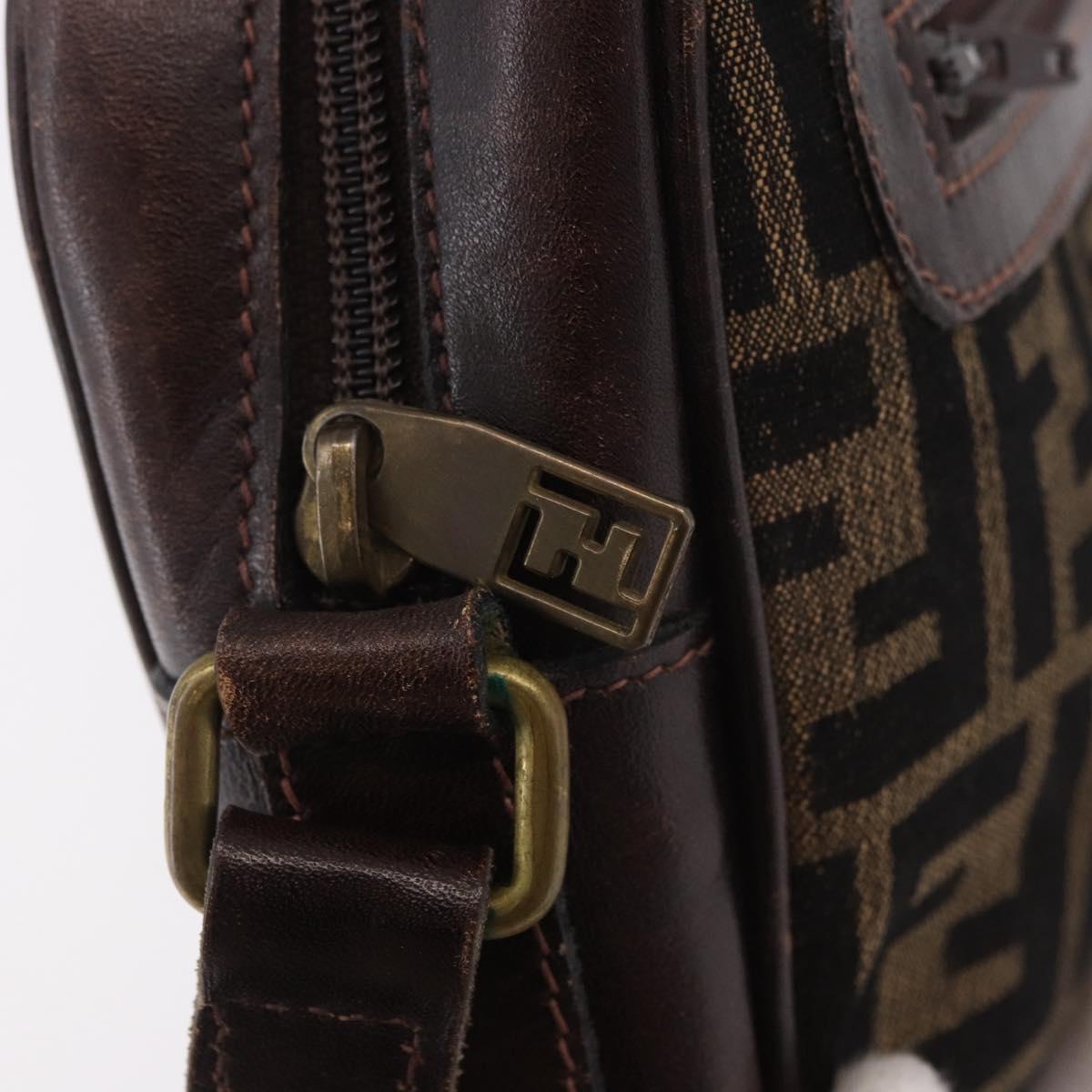FENDI Zucca Canvas Shoulder Bag Black Brown Auth ep14748