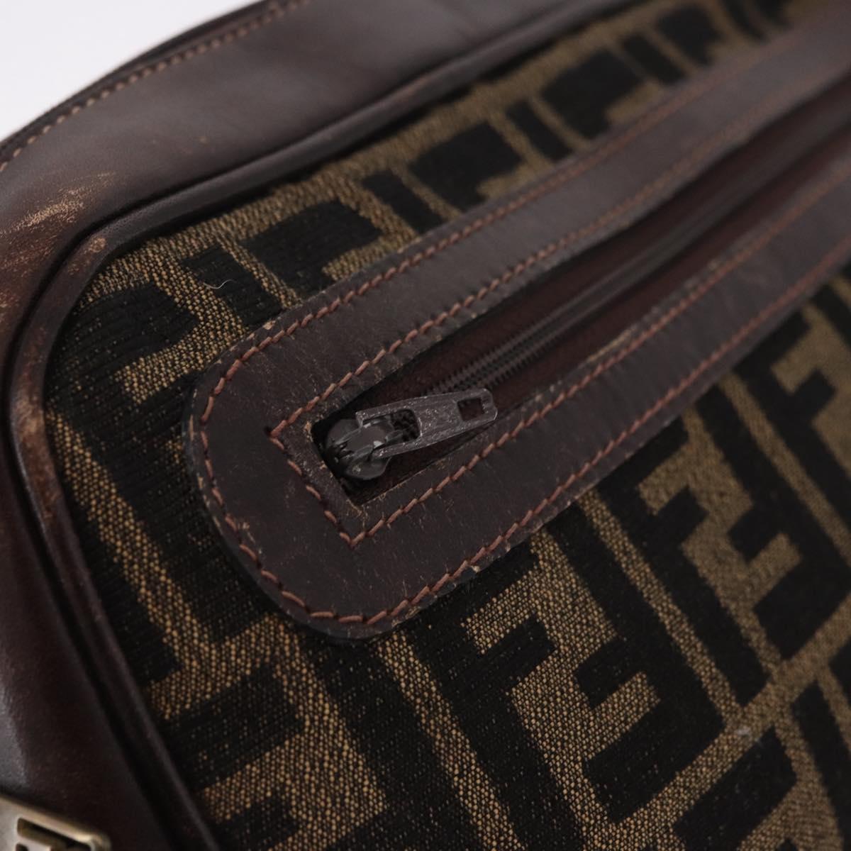FENDI Zucca Canvas Shoulder Bag Black Brown Auth ep14748