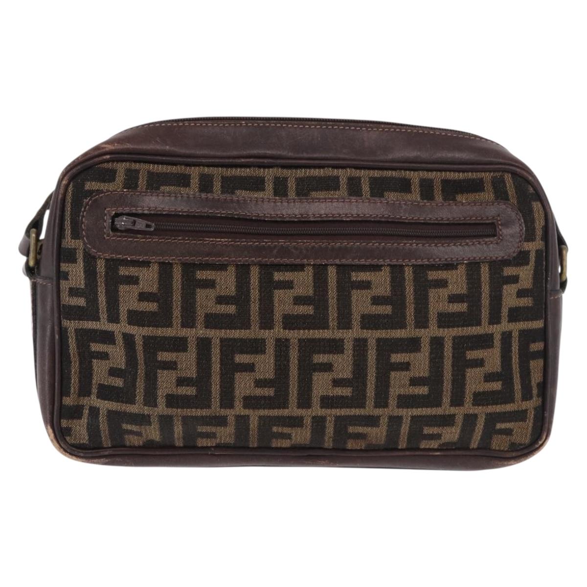 FENDI Zucca Canvas Shoulder Bag Black Brown Auth ep14748