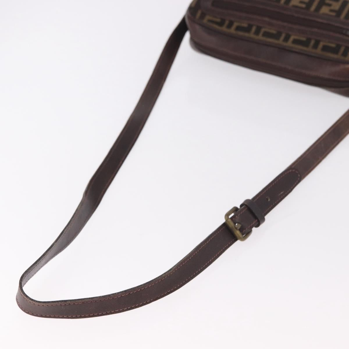 FENDI Zucca Canvas Shoulder Bag Black Brown Auth ep14748