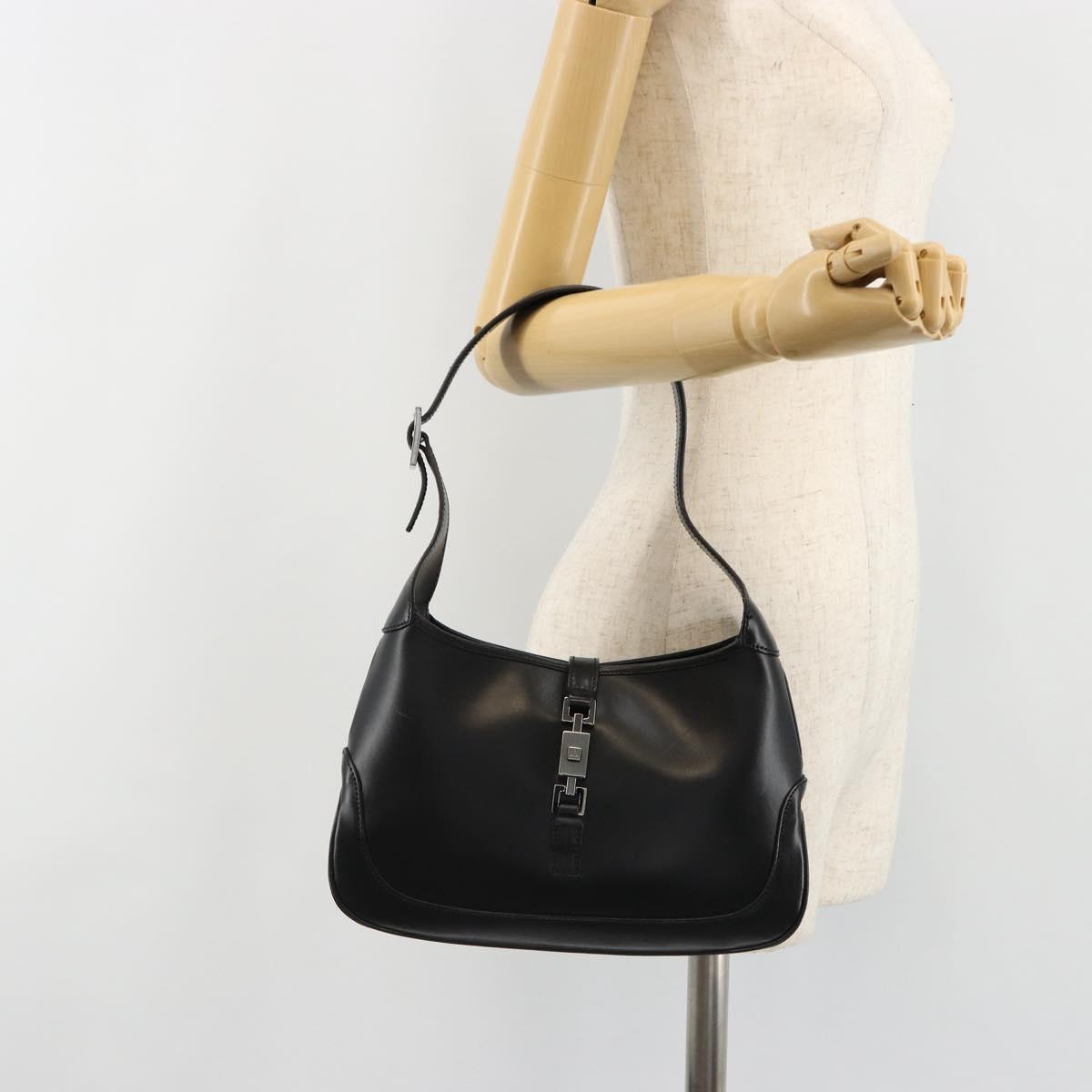 GUCCI Jackie Hand Bag Leather Black Silver Auth ep14750V