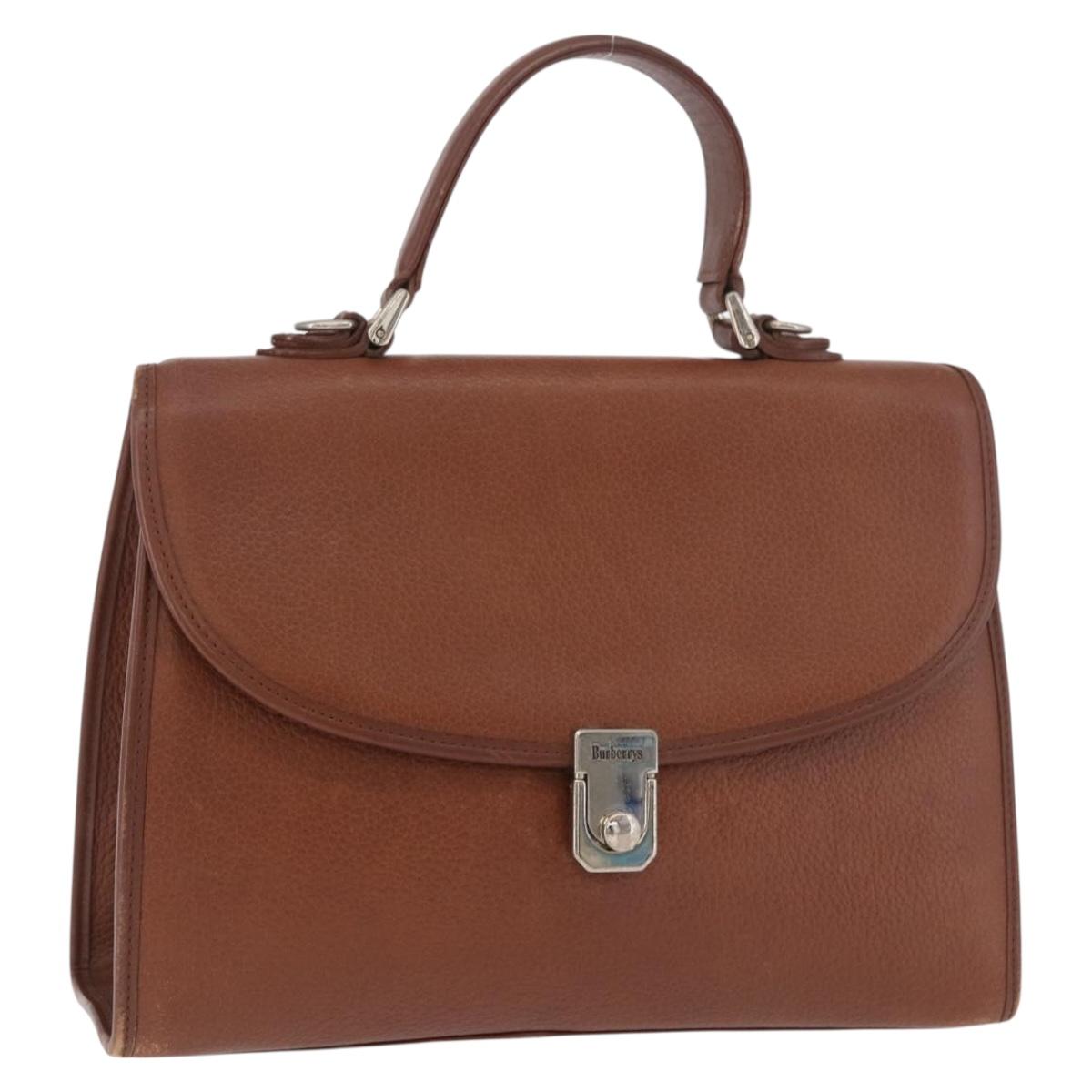 Burberrys Hand Bag Leather Brown Gold Auth ep14751