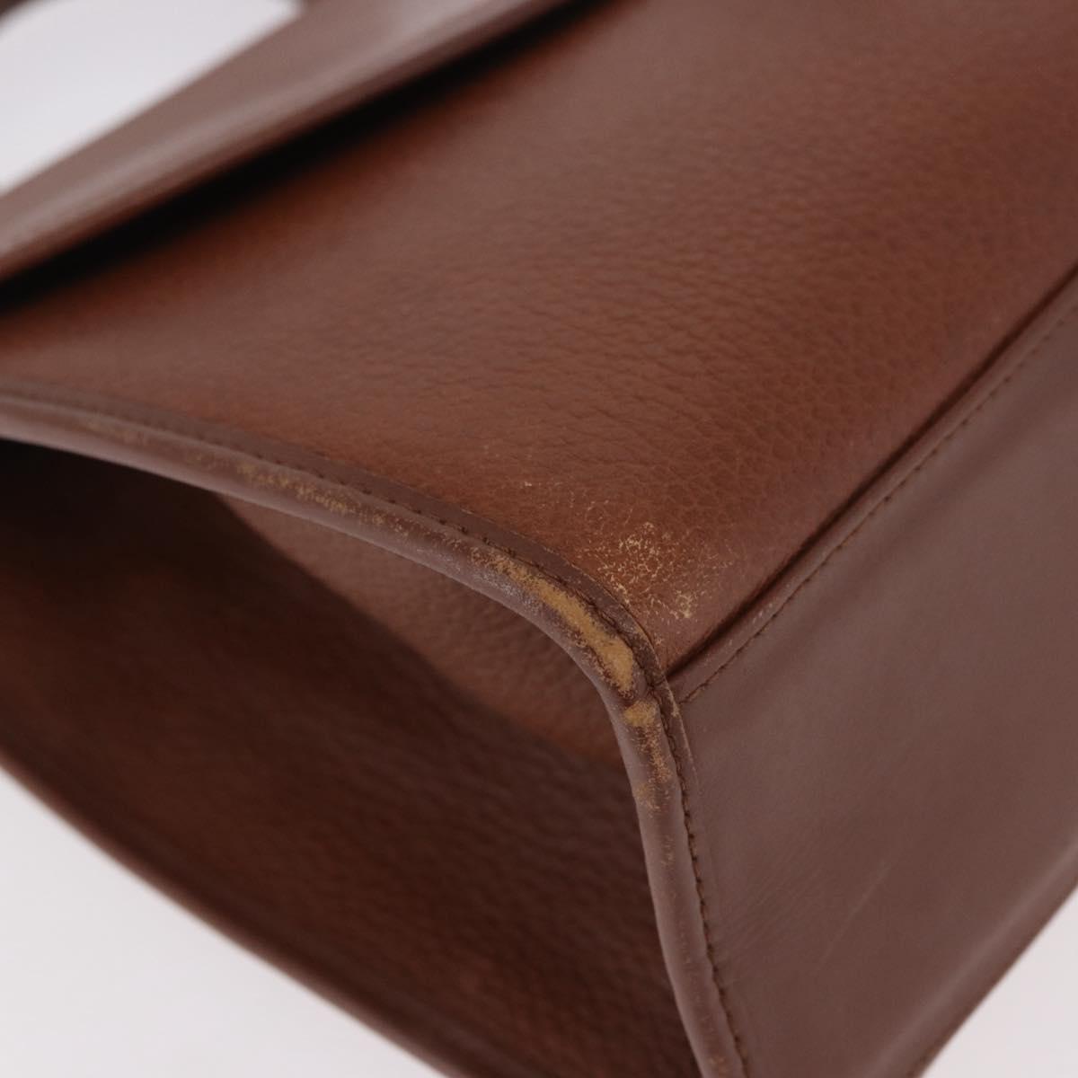 Burberrys Hand Bag Leather Brown Gold Auth ep14751
