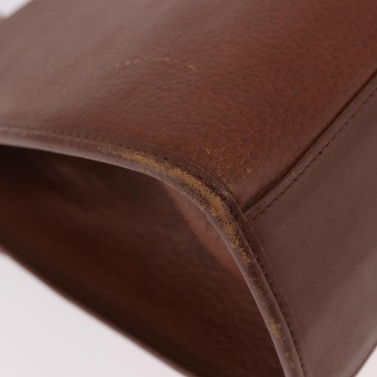 Burberrys Hand Bag Leather Brown Gold Auth ep14751