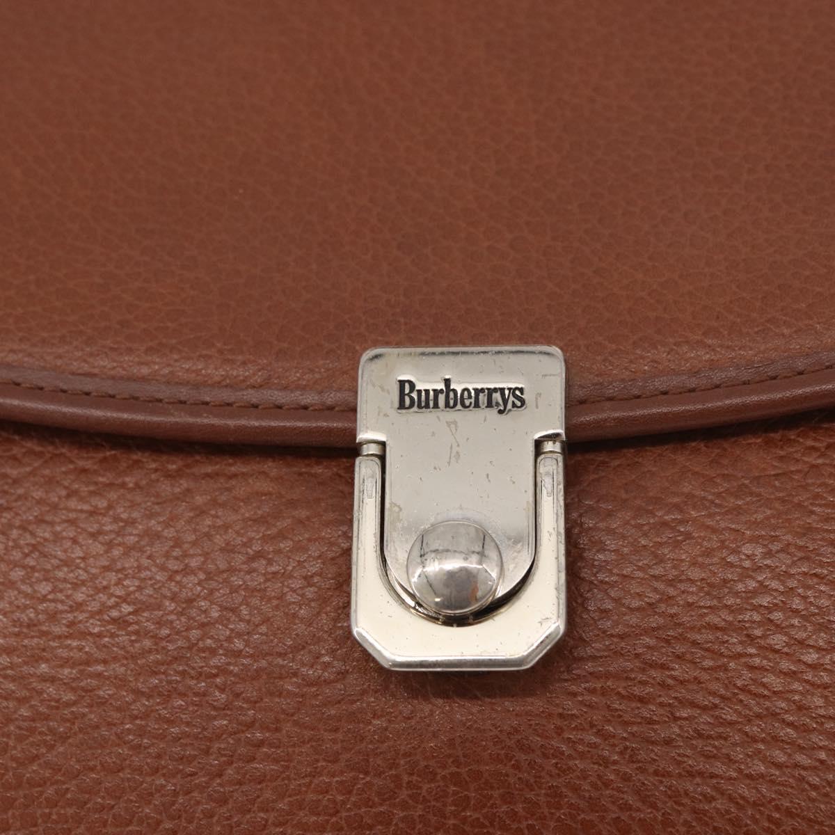 Burberrys Hand Bag Leather Brown Gold Auth ep14751