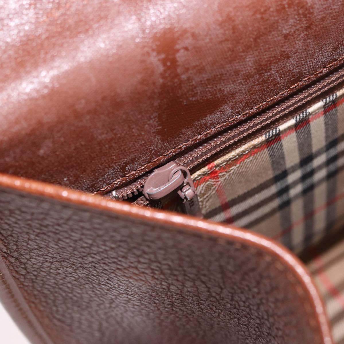 Burberrys Hand Bag Leather Brown Gold Auth ep14751