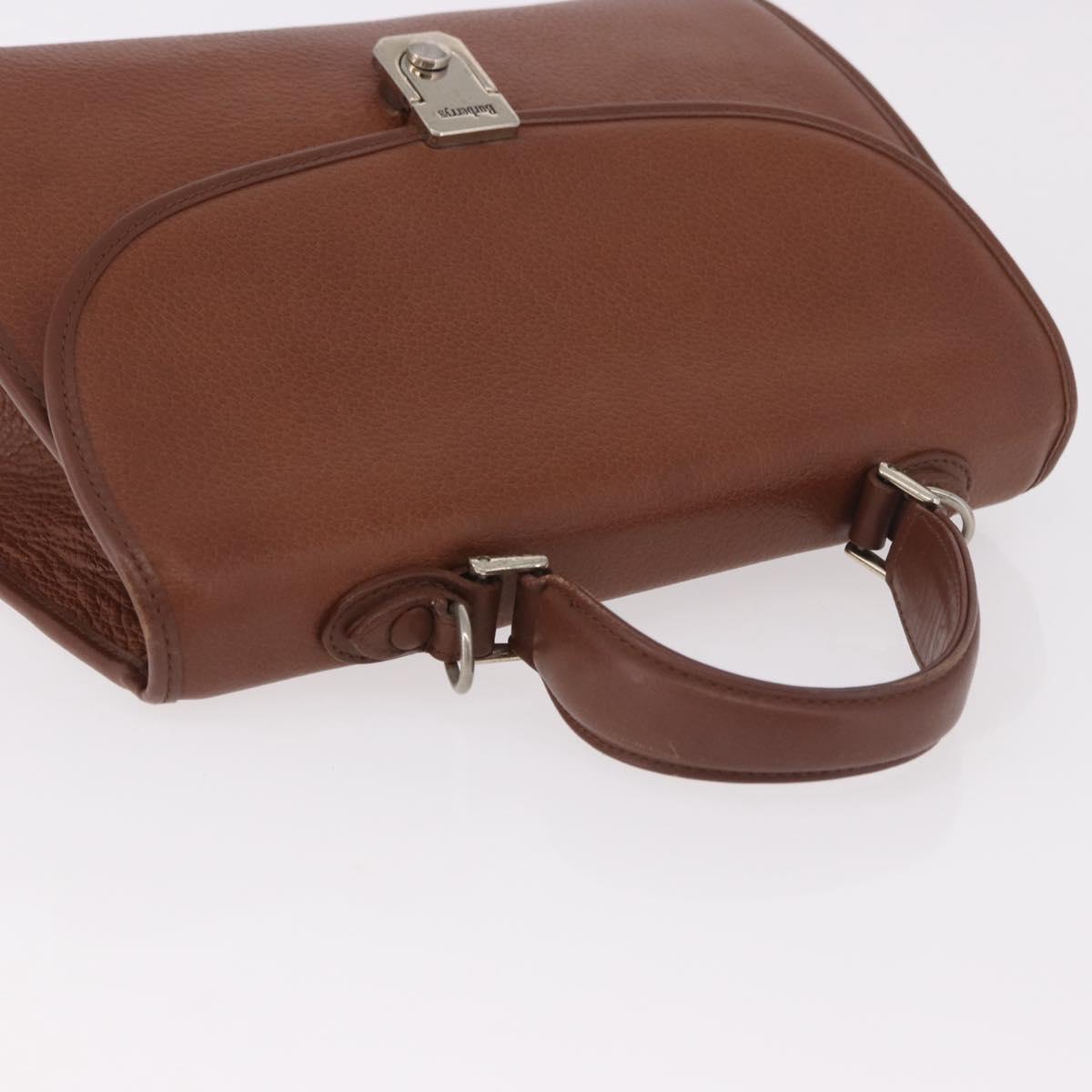 Burberrys Hand Bag Leather Brown Gold Auth ep14751