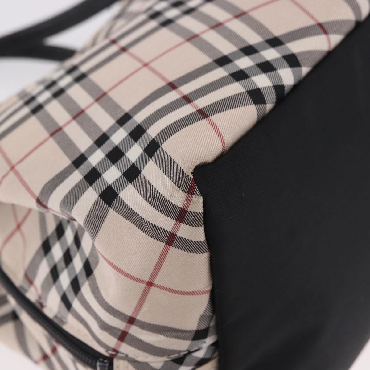 BURBERRY Nova Check Blue Label Hand Bag Canvas Beige Silver Auth ep14759