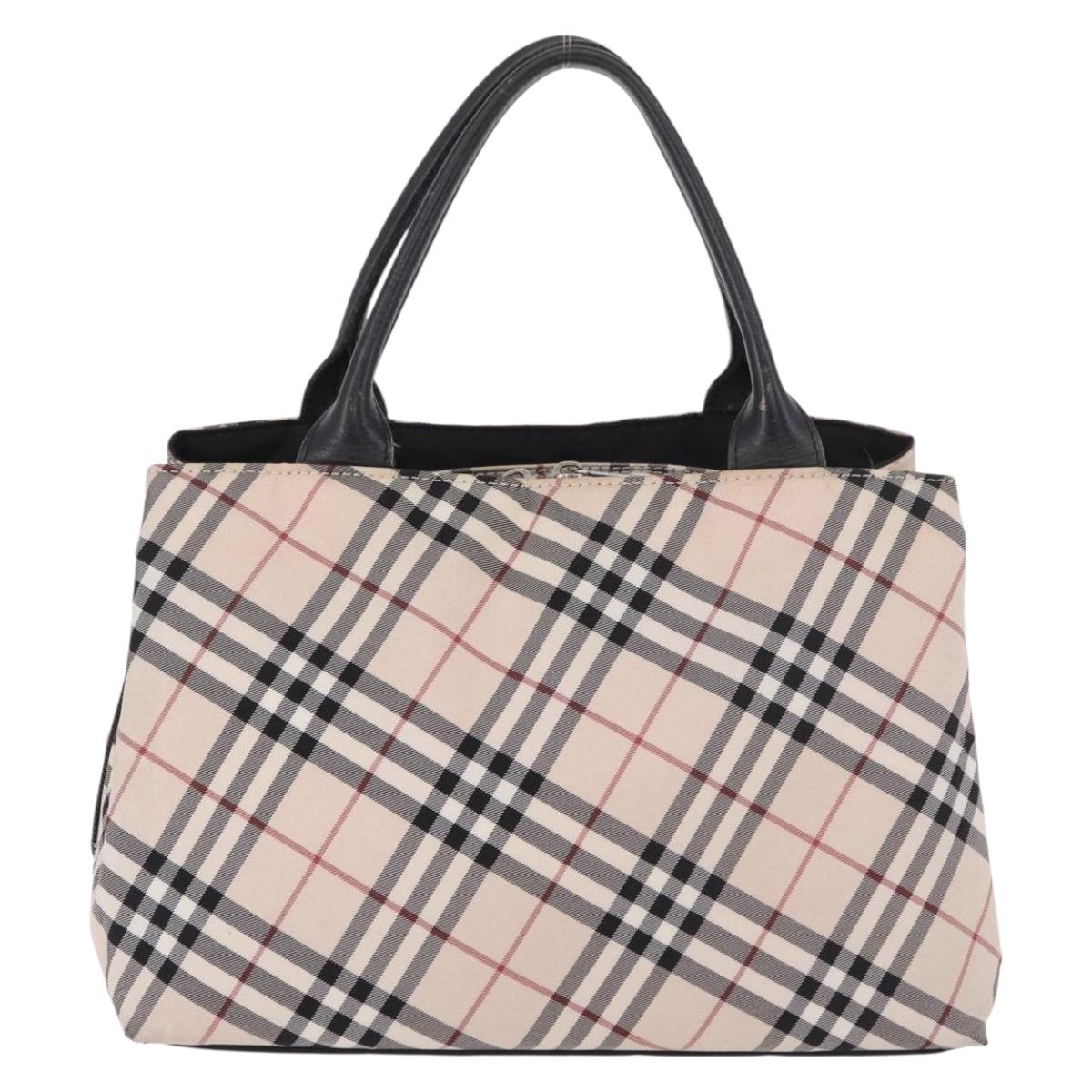 BURBERRY Nova Check Blue Label Hand Bag Canvas Beige Silver Auth ep14759