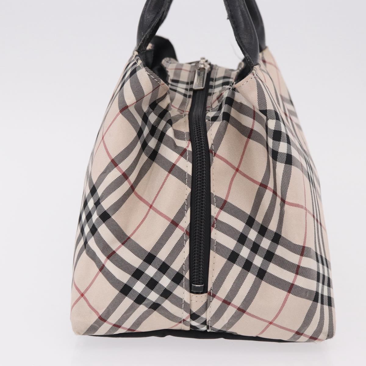 BURBERRY Nova Check Blue Label Hand Bag Canvas Beige Silver Auth ep14759