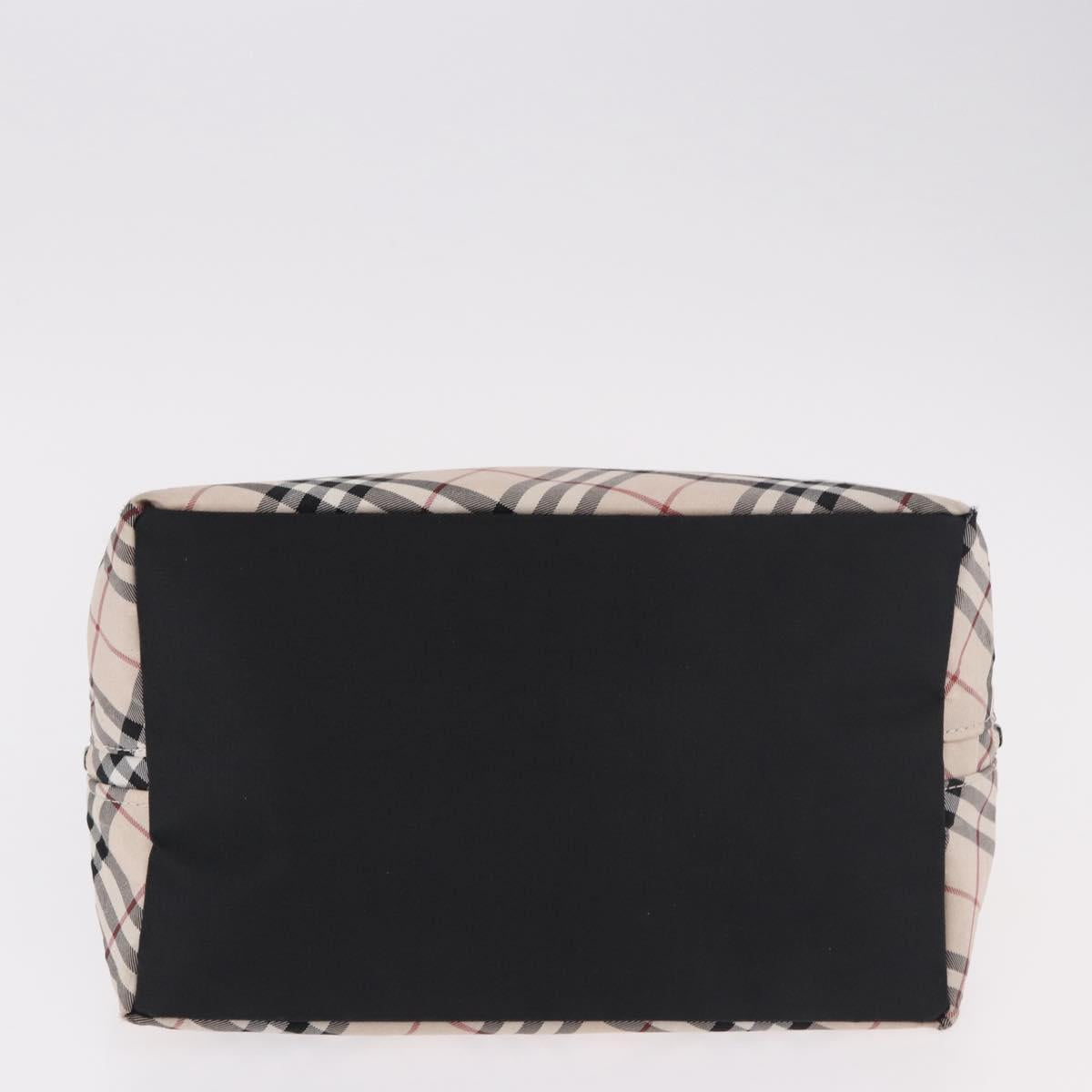 BURBERRY Nova Check Blue Label Hand Bag Canvas Beige Silver Auth ep14759