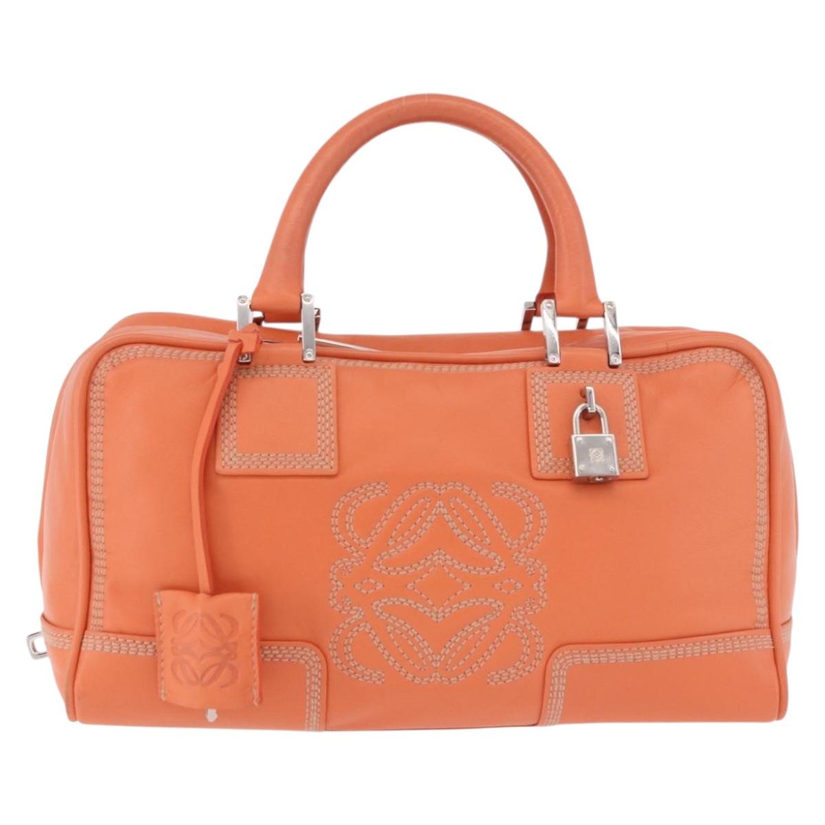 LOEWE Anagram Americana 28 Hand Bag Leather Orange Silver Auth ep14765