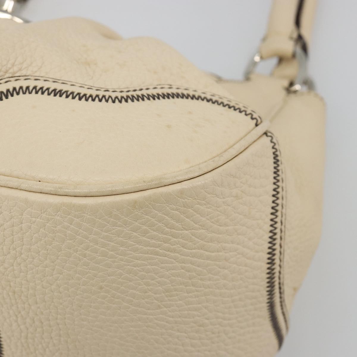 PRADA Hand Bag Leather Ivory Silver Auth ep14770A