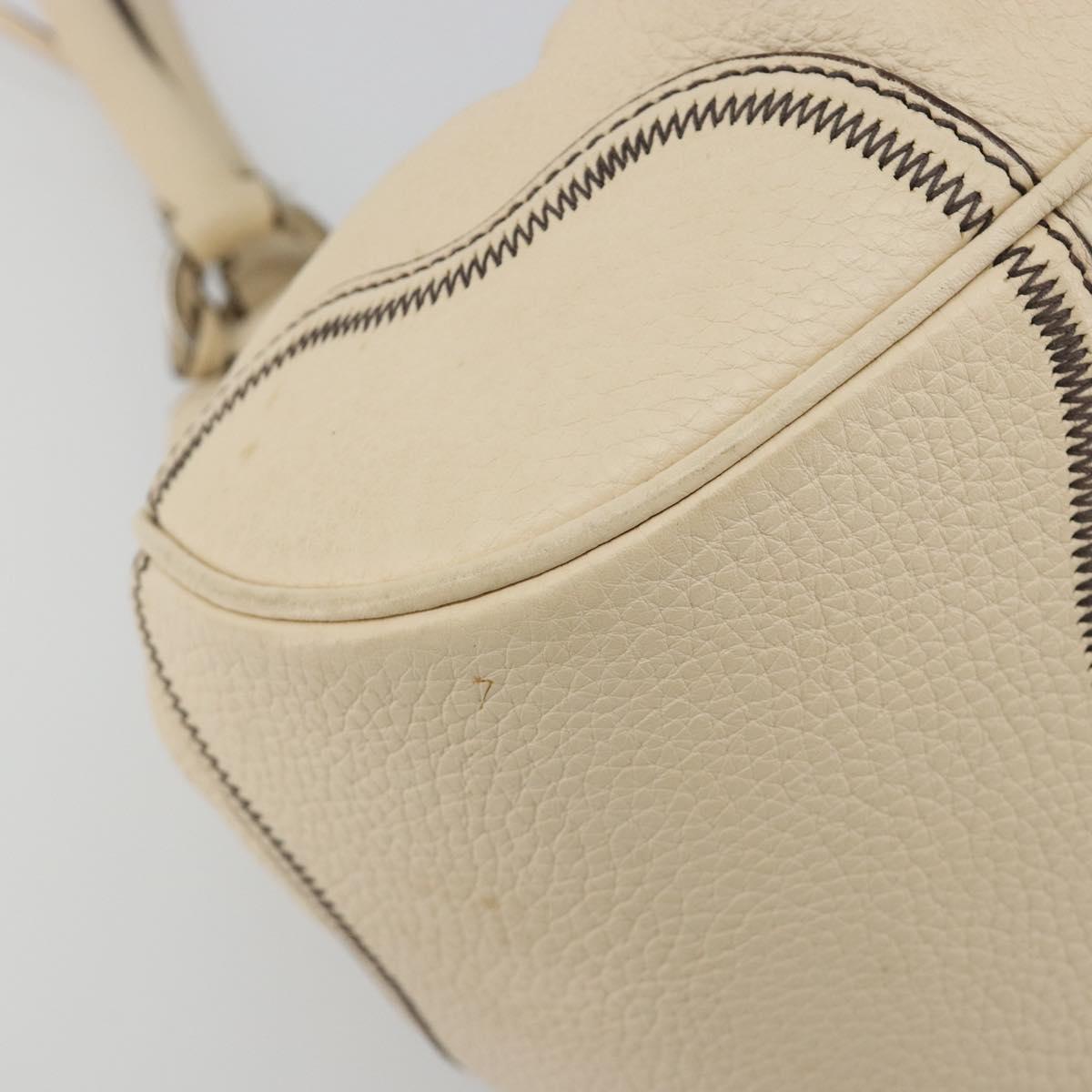 PRADA Hand Bag Leather Ivory Silver Auth ep14770A