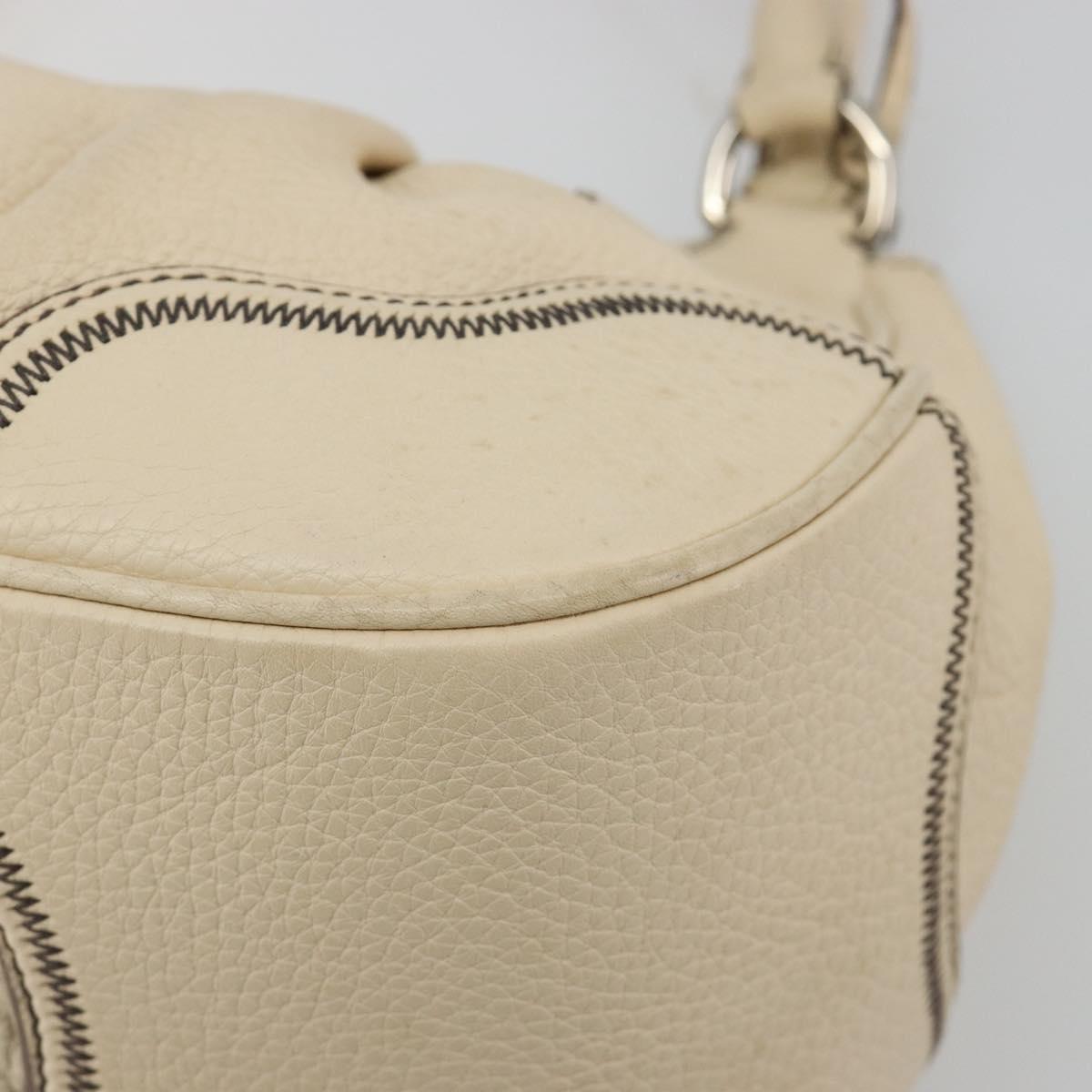 PRADA Hand Bag Leather Ivory Silver Auth ep14770A