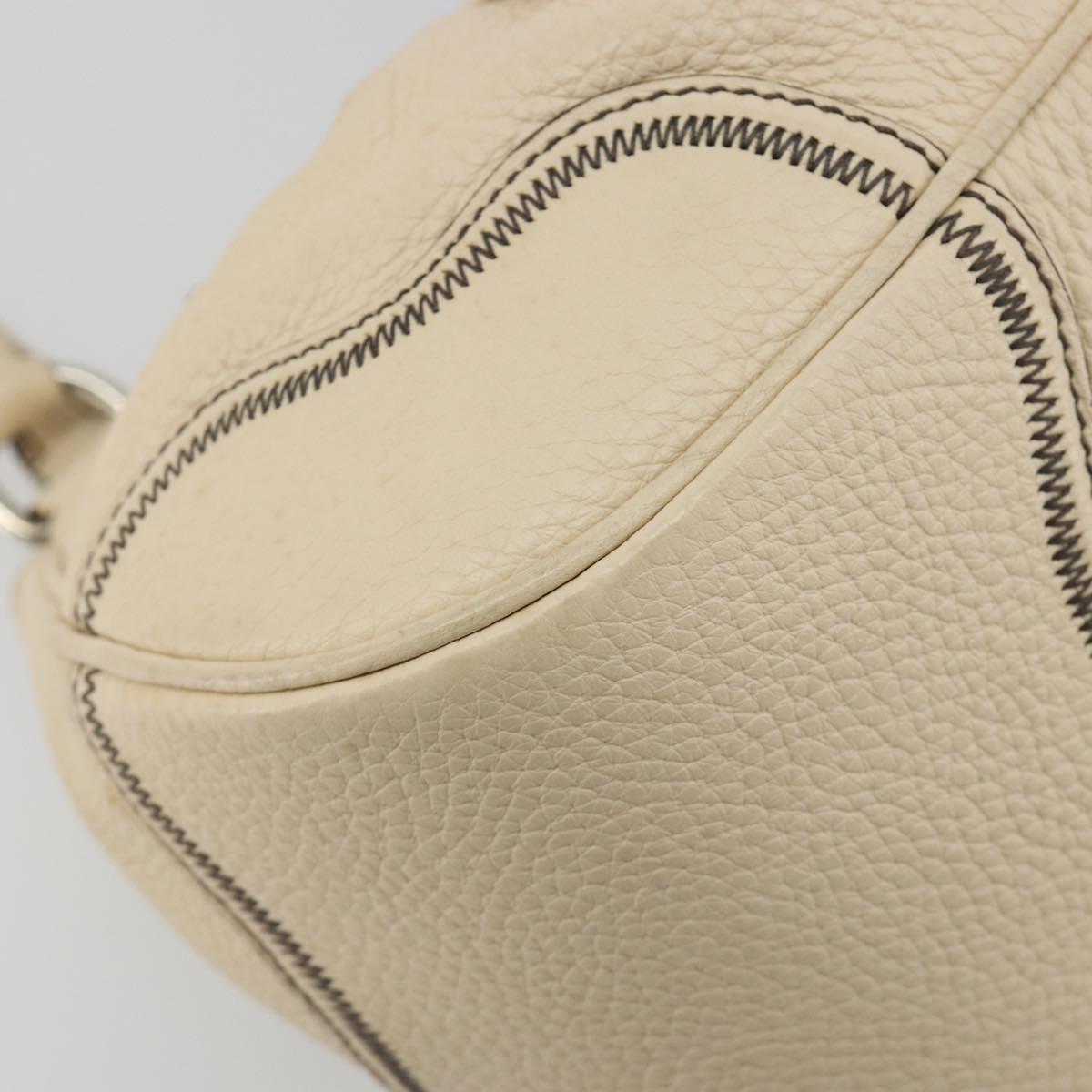PRADA Hand Bag Leather Ivory Silver Auth ep14770A