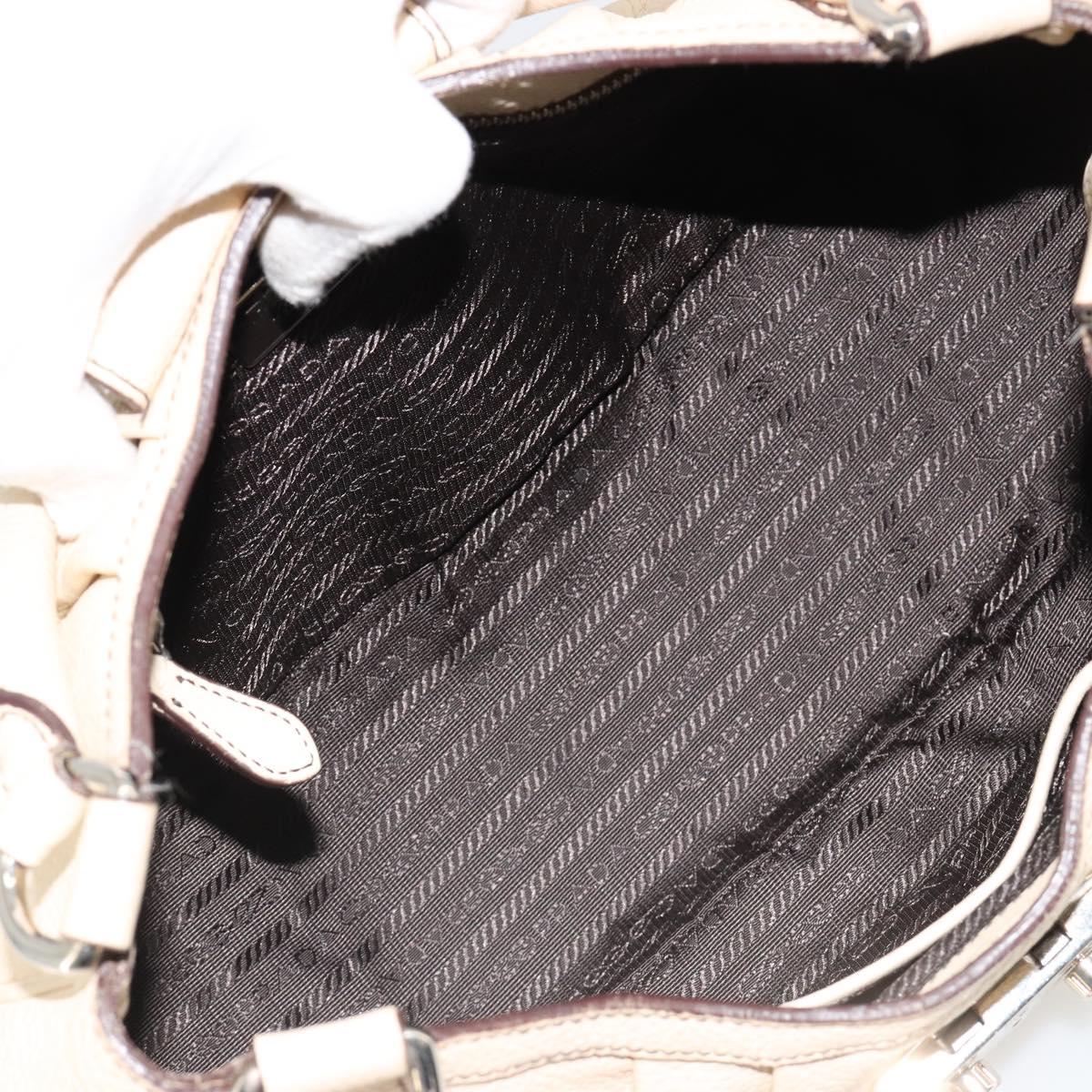 PRADA Hand Bag Leather Ivory Silver Auth ep14770A