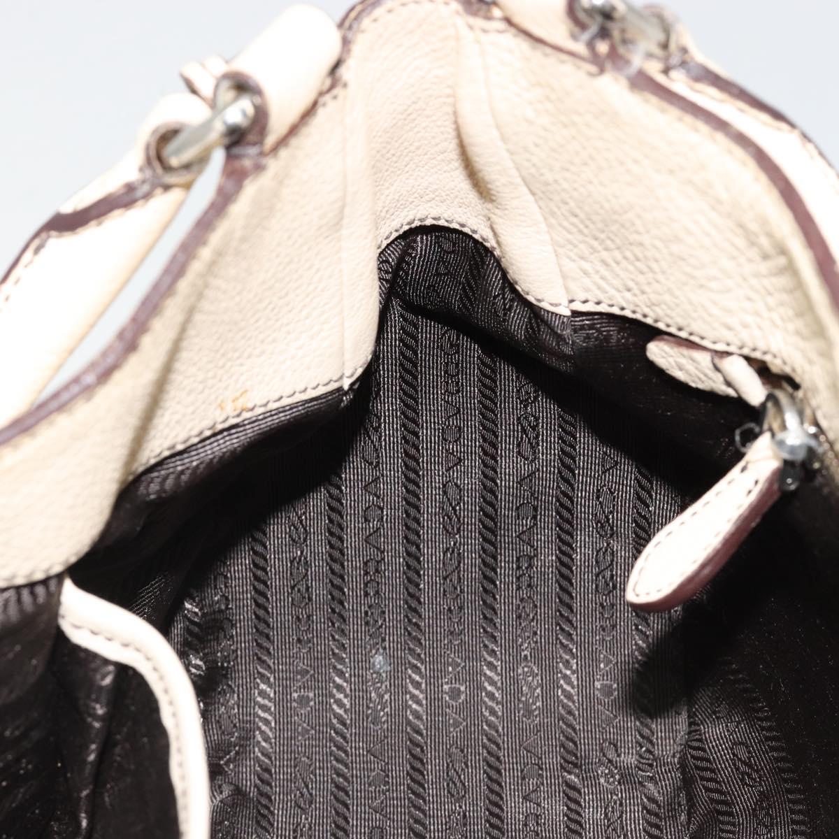 PRADA Hand Bag Leather Ivory Silver Auth ep14770A
