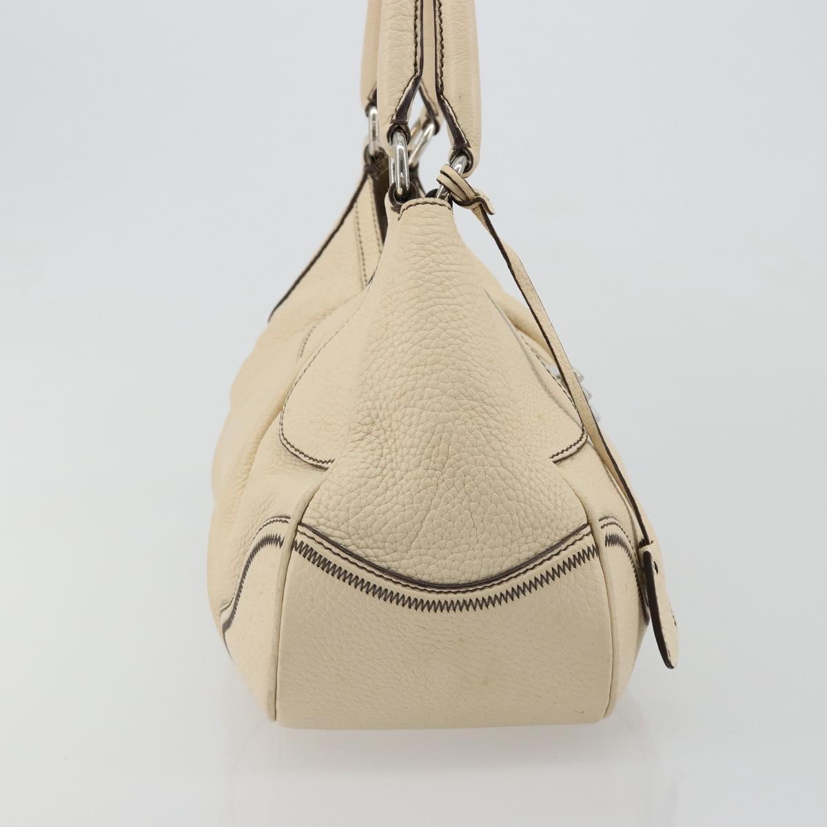 PRADA Hand Bag Leather Ivory Silver Auth ep14770A