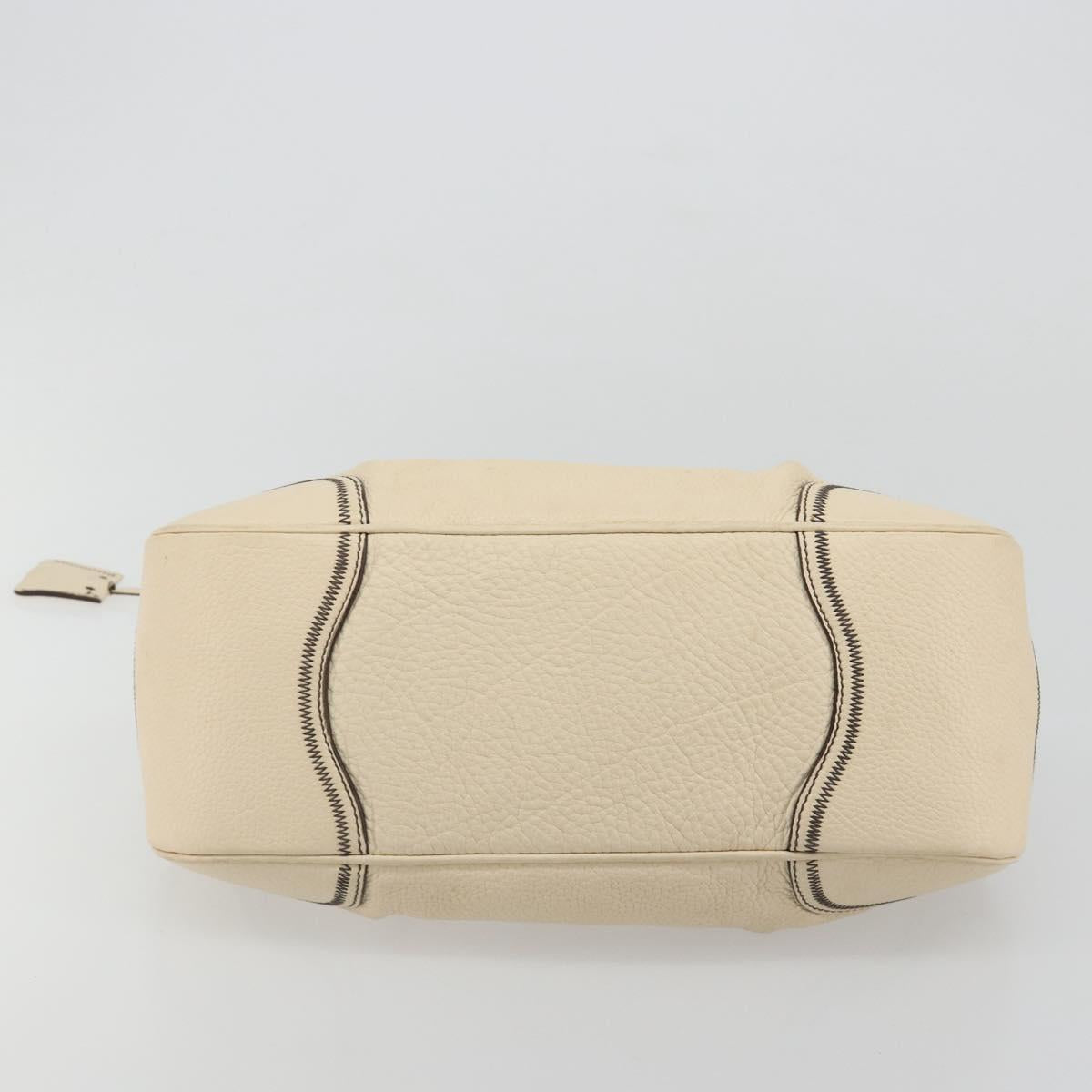 PRADA Hand Bag Leather Ivory Silver Auth ep14770A