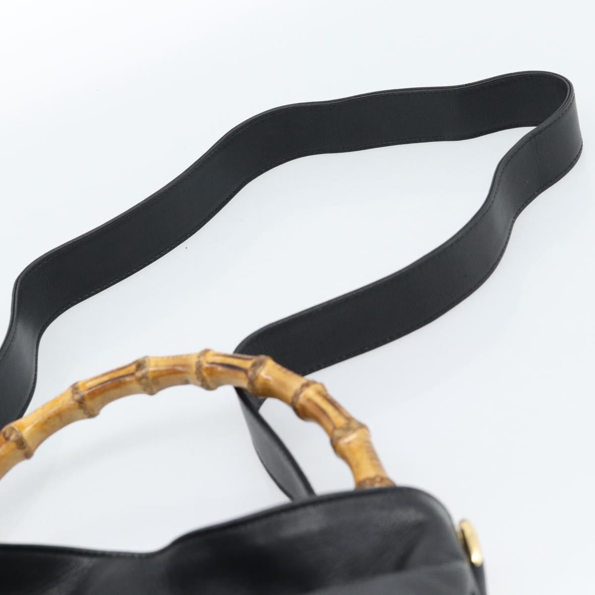 GUCCI Bamboo Hand Bag Leather 2way Black Gold 001 1638 Auth ep14771