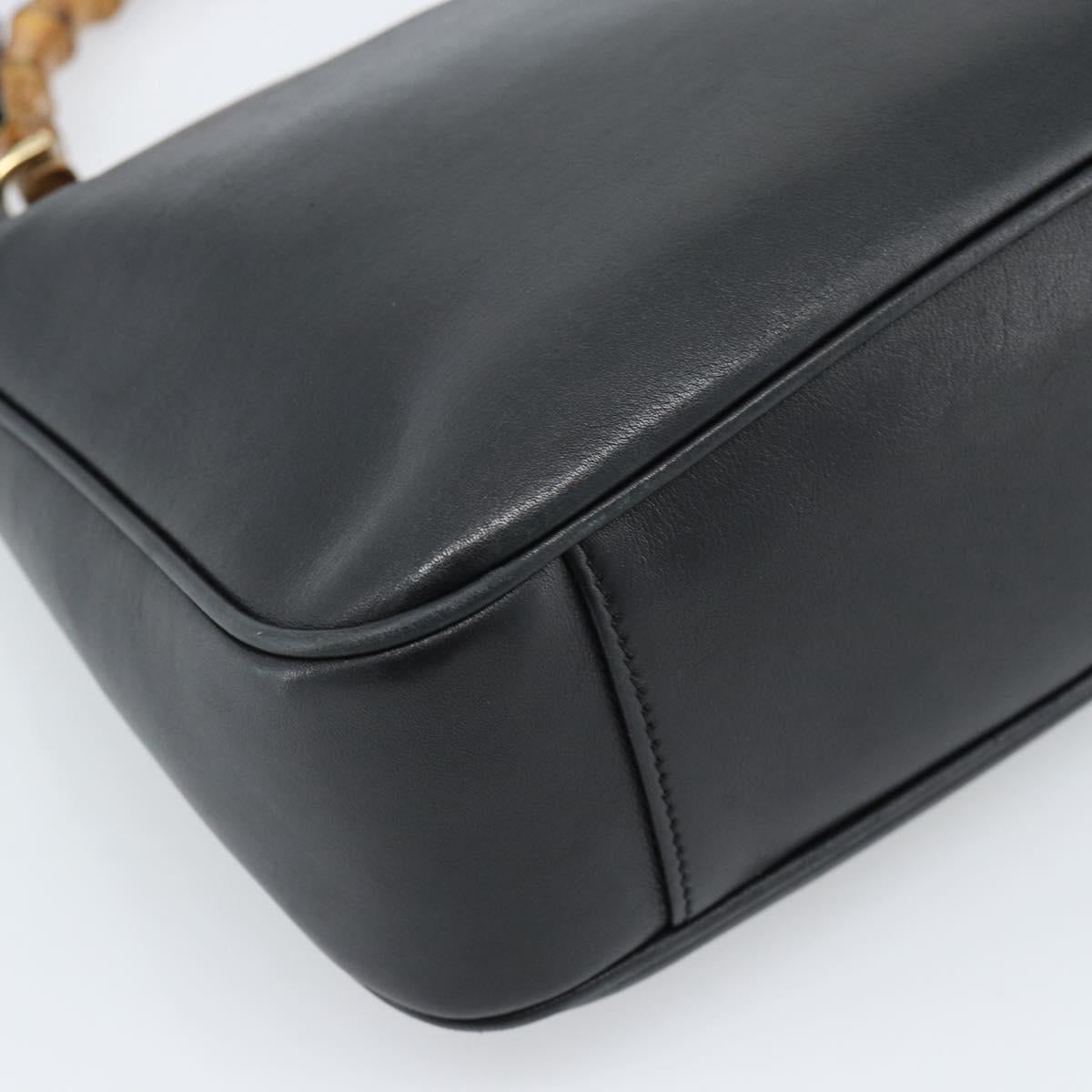 GUCCI Bamboo Hand Bag Leather 2way Black Gold 001 1638 Auth ep14771