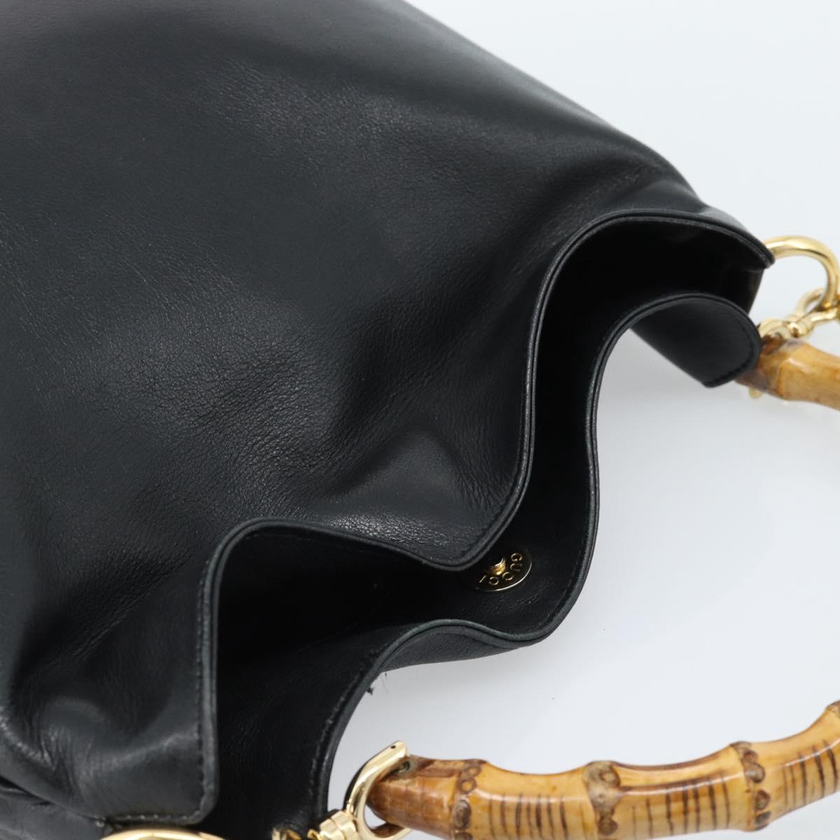 GUCCI Bamboo Hand Bag Leather 2way Black Gold 001 1638 Auth ep14771