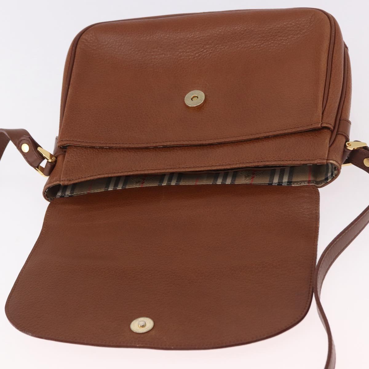 Burberrys Shoulder Bag Leather Brown Gold Auth ep14772