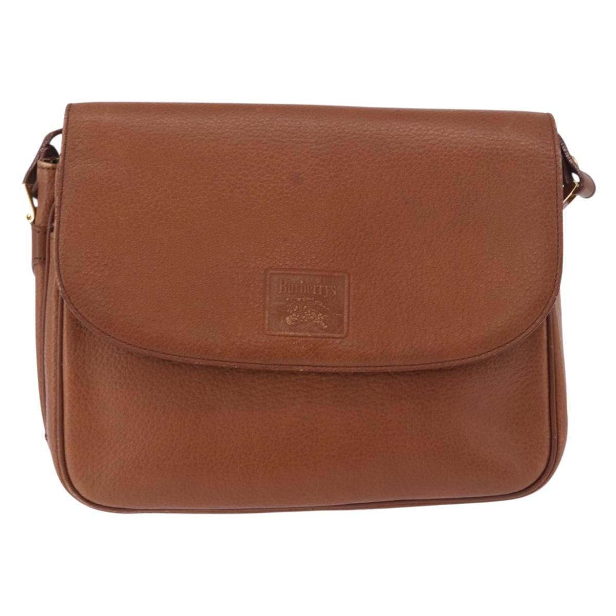 Burberrys Shoulder Bag Leather Brown Gold Auth ep14772