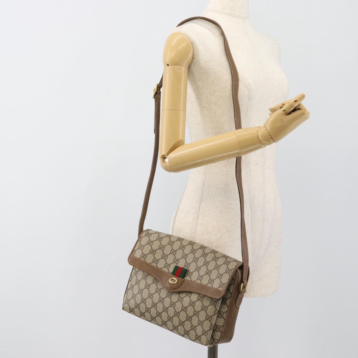GUCCI GG Supreme Web Sherry Line Bag PVC Beige Gold 904 02 084 Auth ep14773