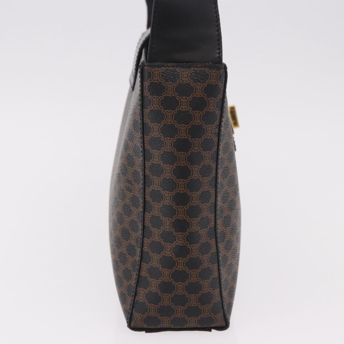 CELINE Macadam Canvas Shoulder Bag PVC Leather Black Gold Auth ep14777