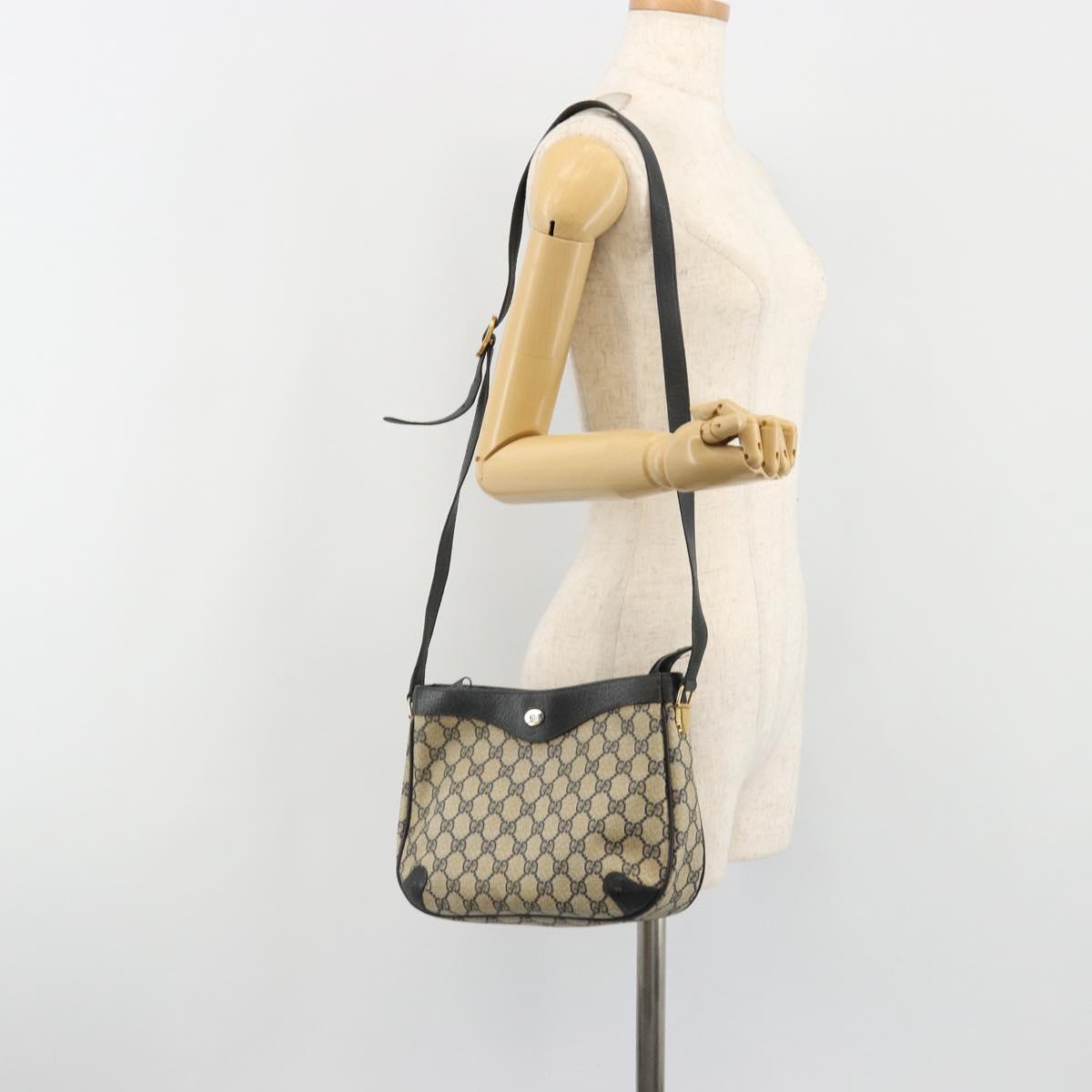 GUCCI GG Supreme Shoulder Bag PVC Navy Gold Auth ep14778