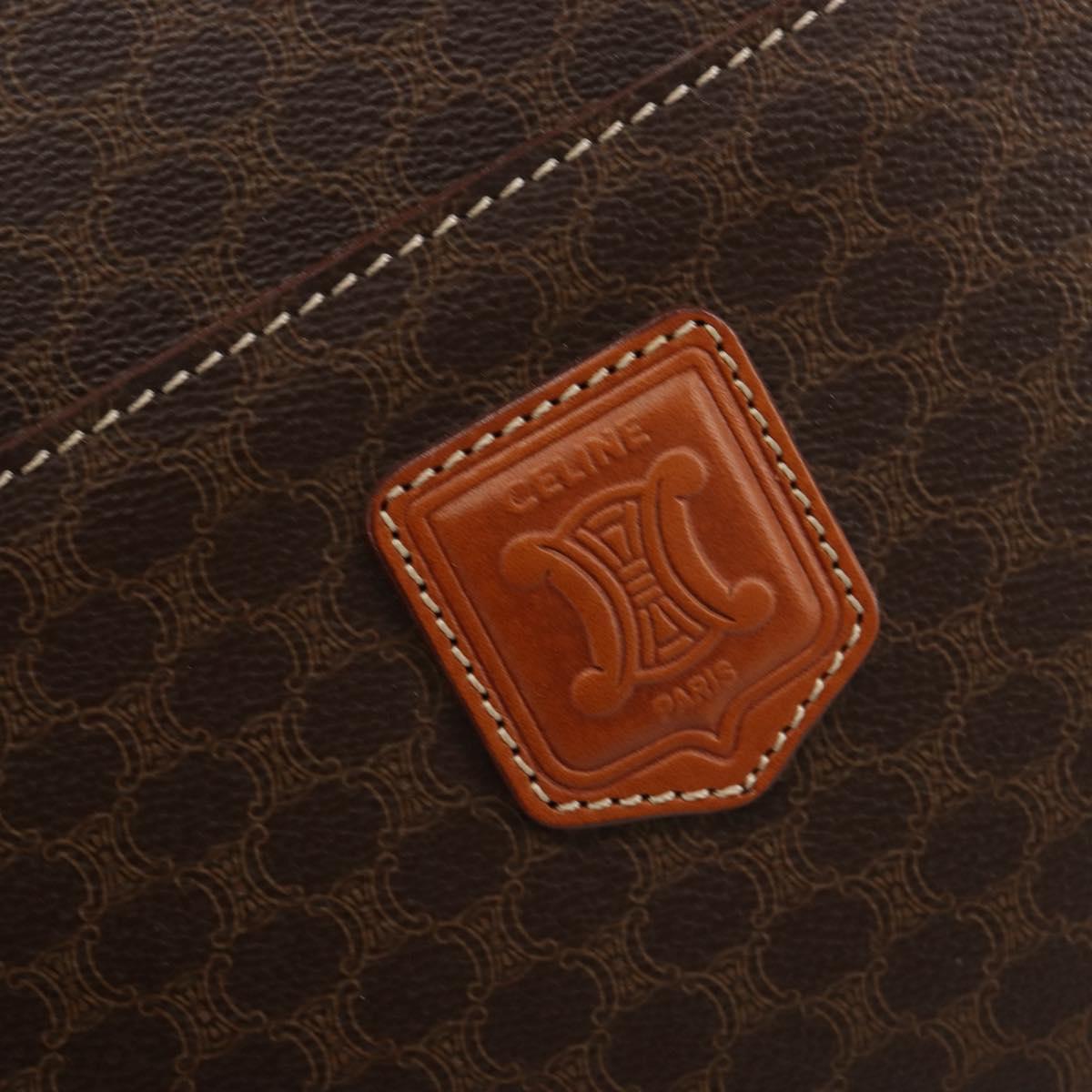 CELINE Macadam Canvas Hand Bag PVC Leather Brown Gold Auth ep14779