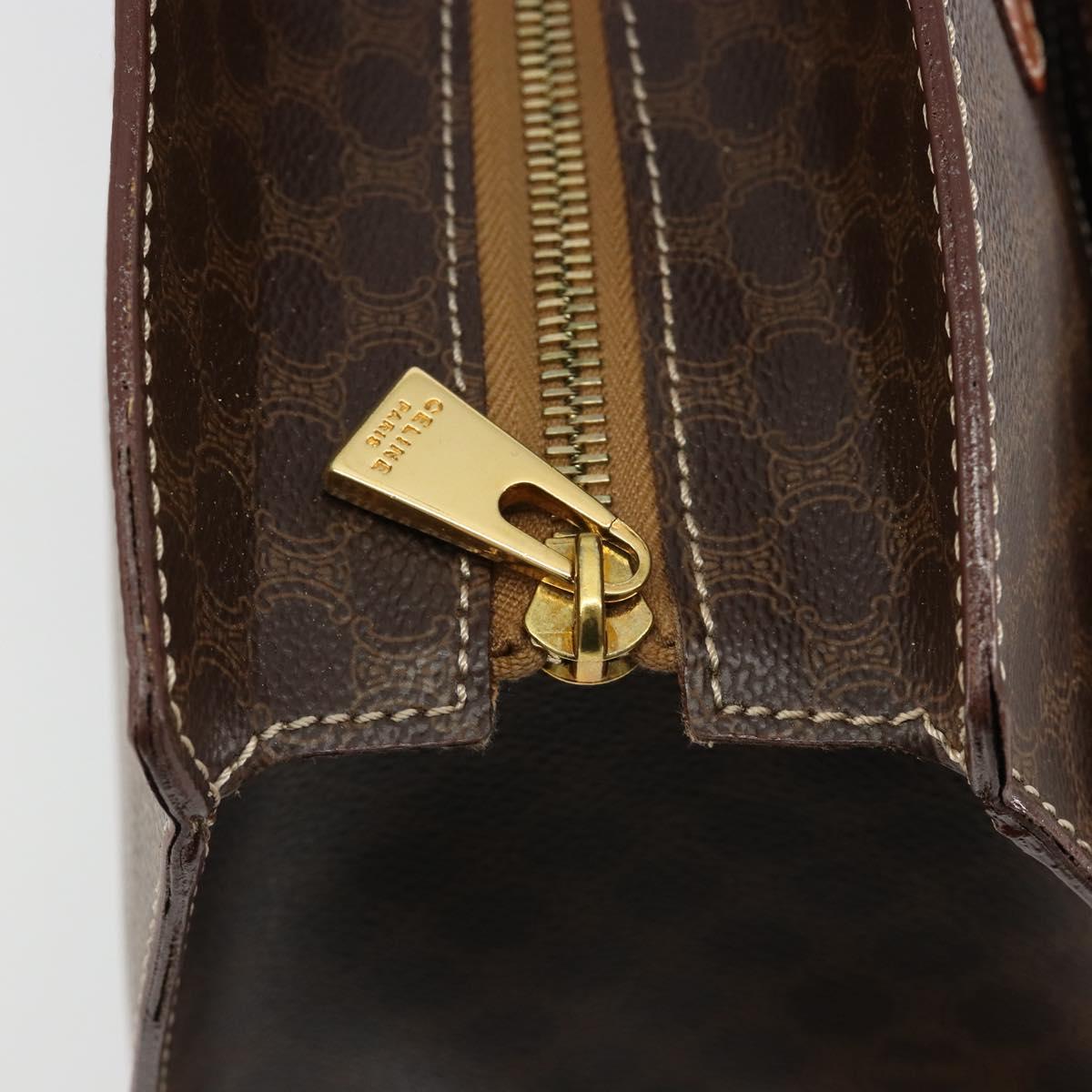 CELINE Macadam Canvas Hand Bag PVC Leather Brown Gold Auth ep14779