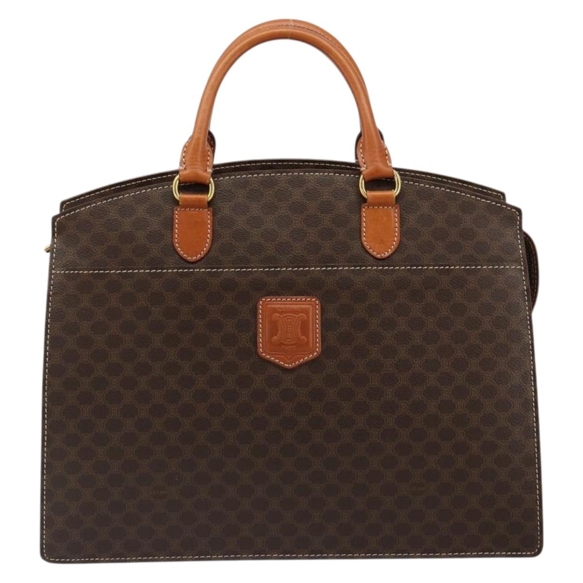 CELINE Macadam Canvas Hand Bag PVC Leather Brown Gold Auth ep14779