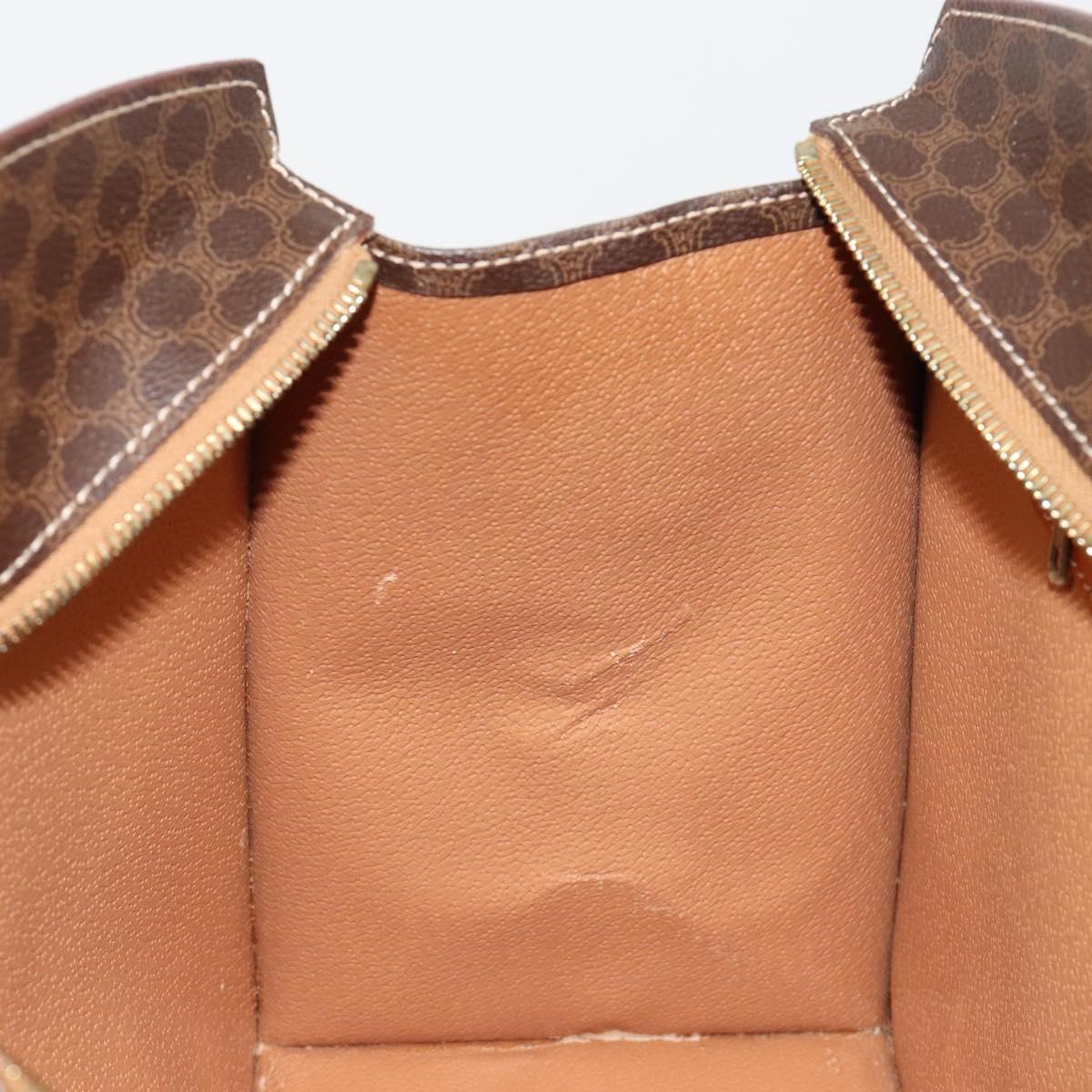 CELINE Macadam Canvas Hand Bag PVC Leather Brown Gold Auth ep14779