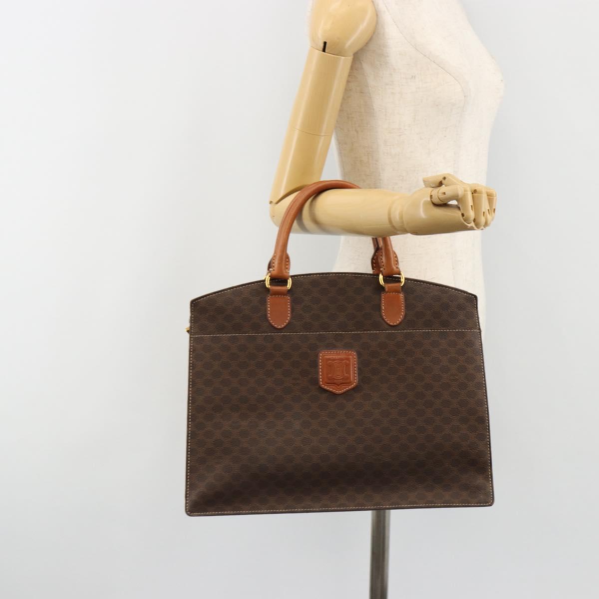 CELINE Macadam Canvas Hand Bag PVC Leather Brown Gold Auth ep14780